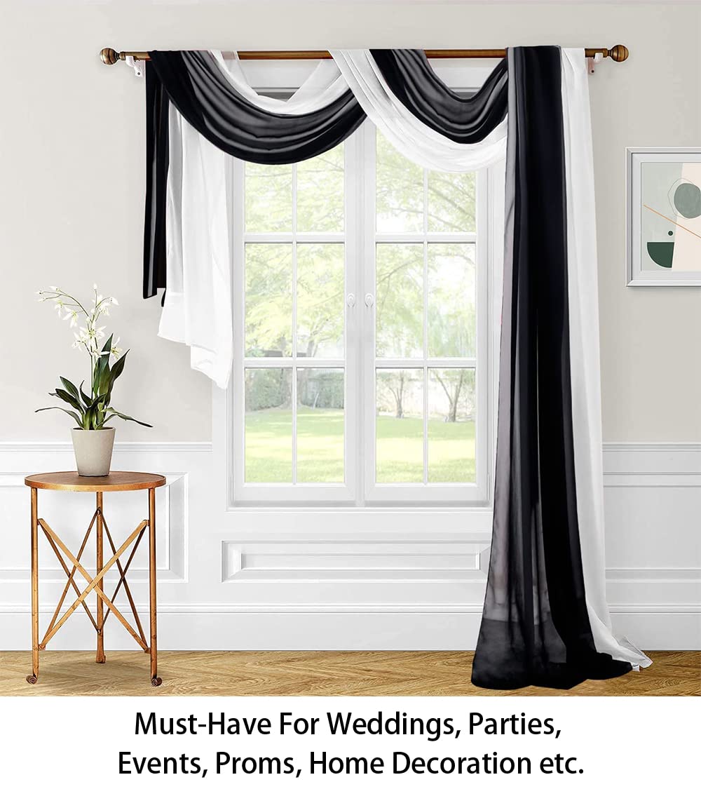 Shinybeauty Wedding Arch Draping Fabric Black & White 2 Panels 29'' X19Ft Long Chiffon Drapes Wedding Archway Sheer Fabric Drape