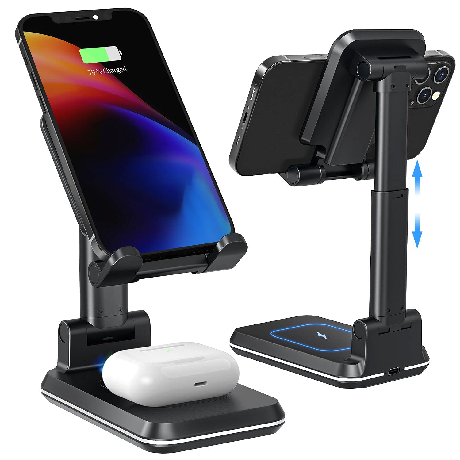 Tiluza Wireless Charger, 2 in 1 Dual Wireless Charging Stand, Adjustable Phone Holder for Desk 10W Qi Fast Charger Compatible wi