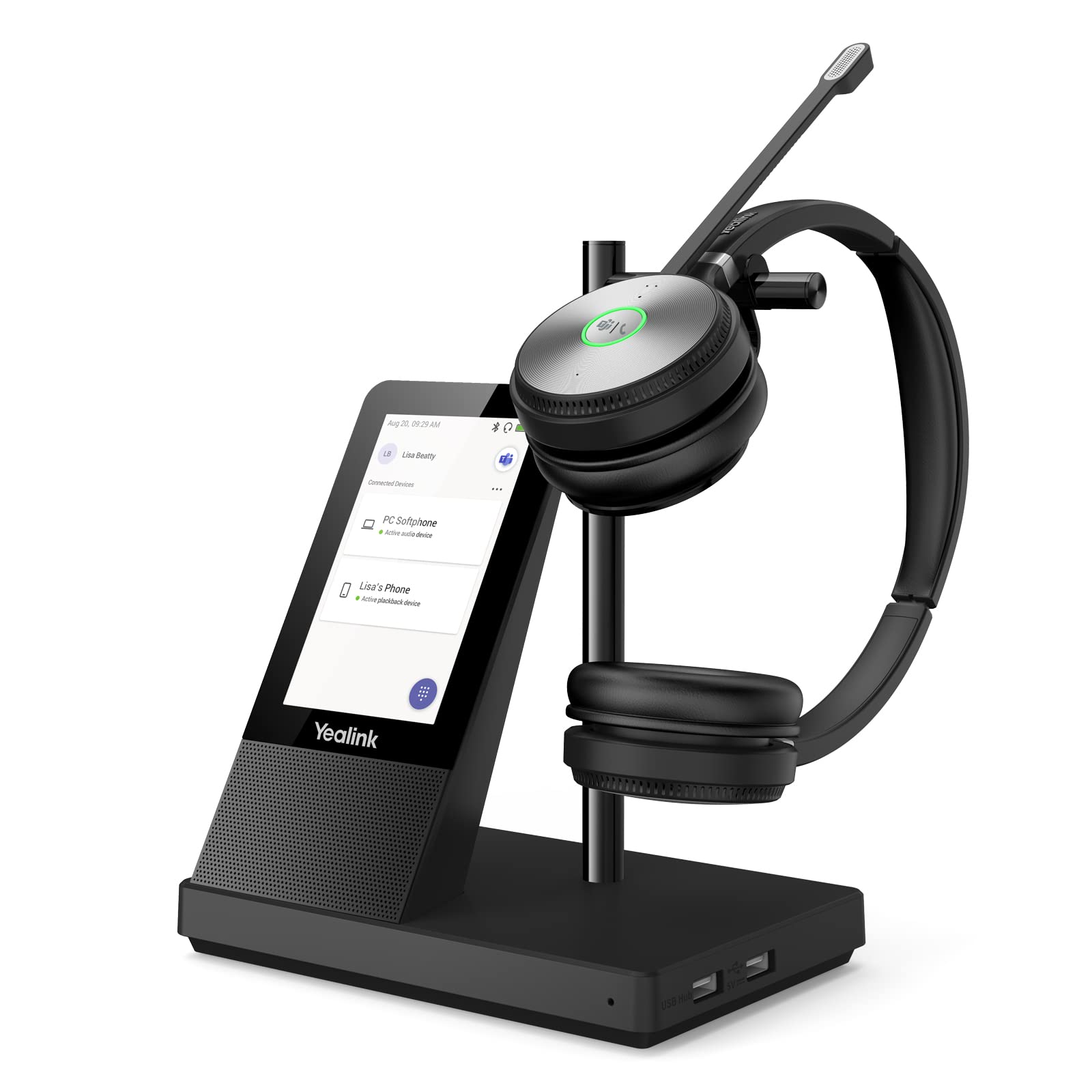 Yealink Wh66 Stereo Wireless Dect Headset Teams Certified,Long Wireless Range 160M/525Ft,Talk Time 14H,Speaker,Work With Pc/Lapt