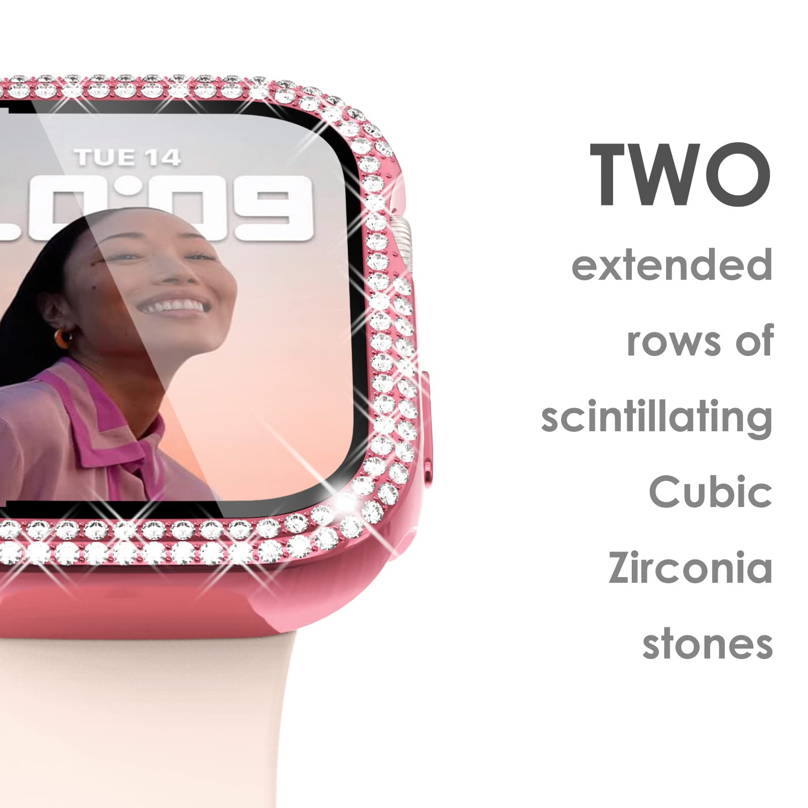 Surace Apple Watch 42Mm Series 3/2/1 Case With Tempered Glass Screen Protector, Bling Diamond Overall Protective Case, Pink