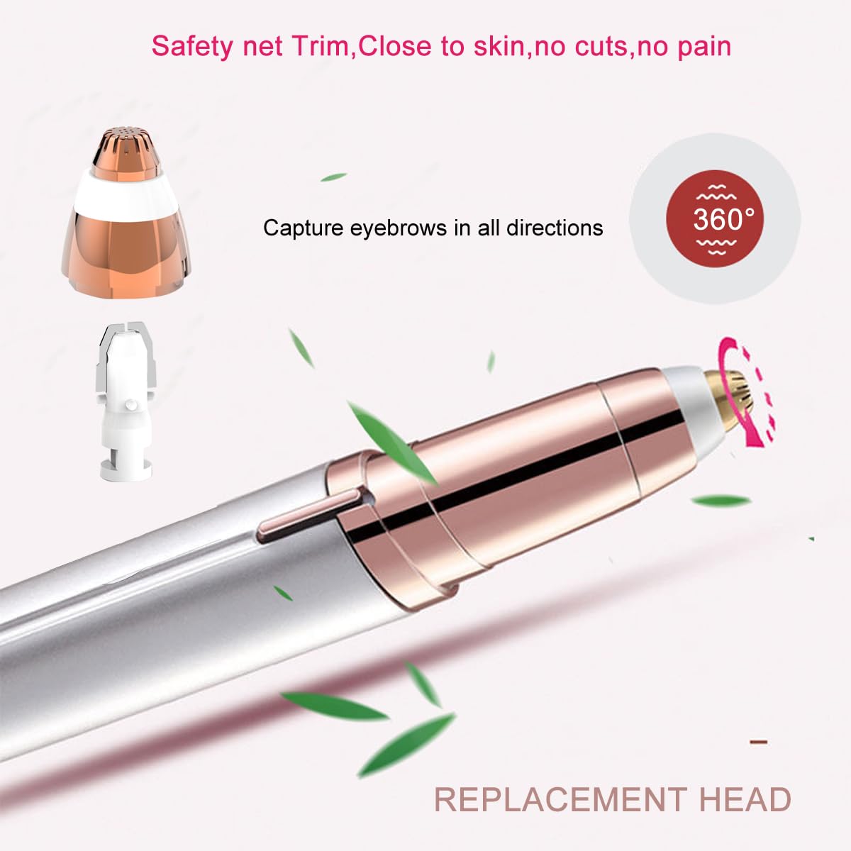 4 Pack Replacement Heads Compatible With Flawless Eyebrow Hair Remover Tool For Women, Rose Gold With A Clean Brush