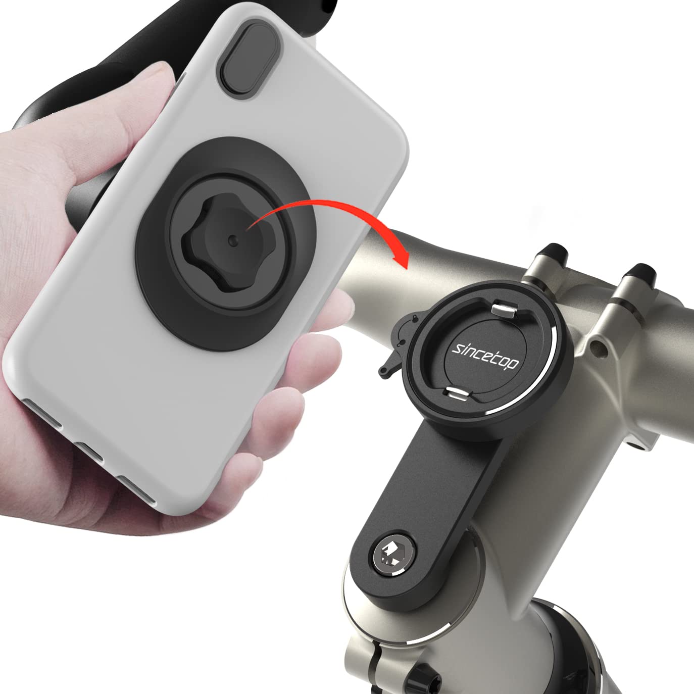 Sincetop Universal Bike Phone Mount, Aluminum Stem Cap Phone Holder For Mountain And Road Bicycles, Quick Connect Riding Clip St