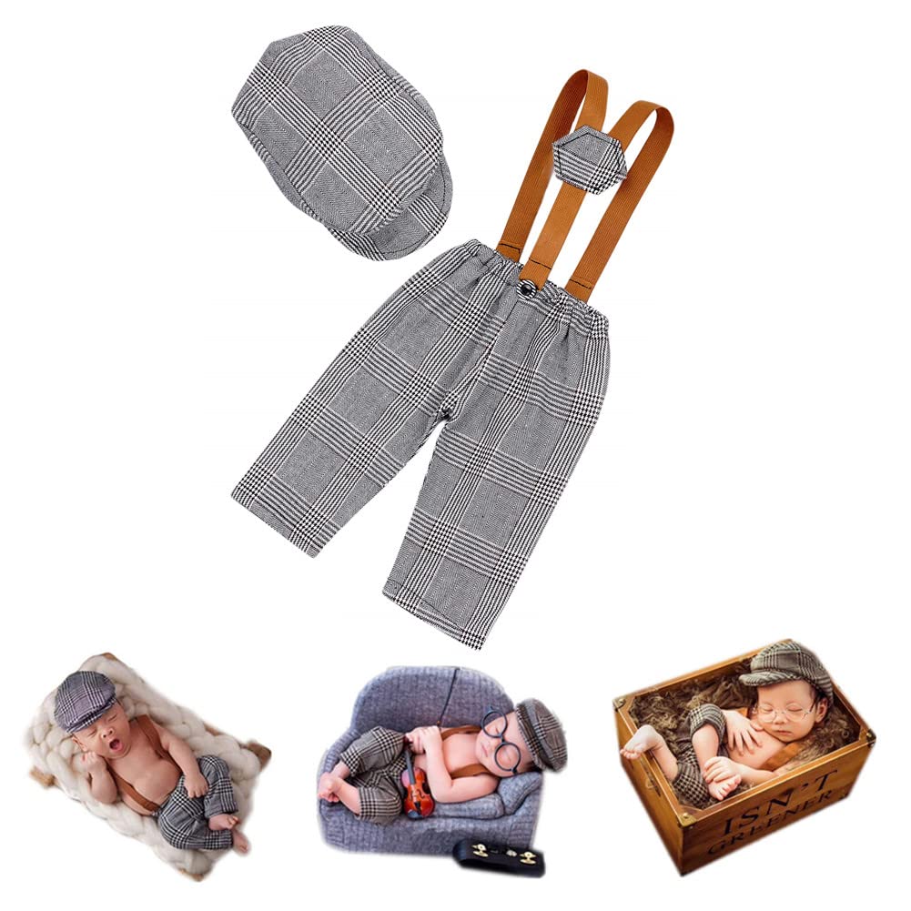 Coberllus Newborn Monthly Baby Photo Props Stripe Cool Boys Cap Rompers Photography (Silver Gray)