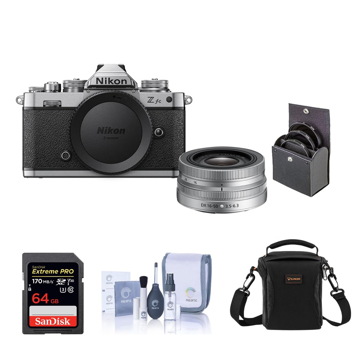 Nikon Z fc DX-Format Mirrorless Camera with NIKKOR Z DX 16-50mm f/3.5-6.3 VR Lens, Silver Bundle with 64GB SD Card, Shoulder Bag