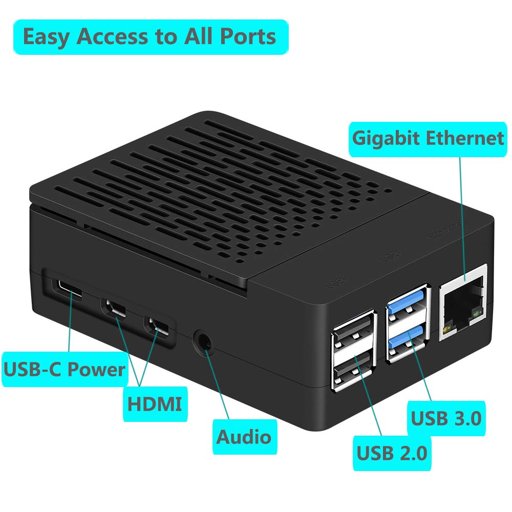 Iuniker Raspberry Pi 4 Fan Abs Case With Cooling Fan, Heatsink, Simple Removable Top Cover For Pi 4 Model B/ 4B