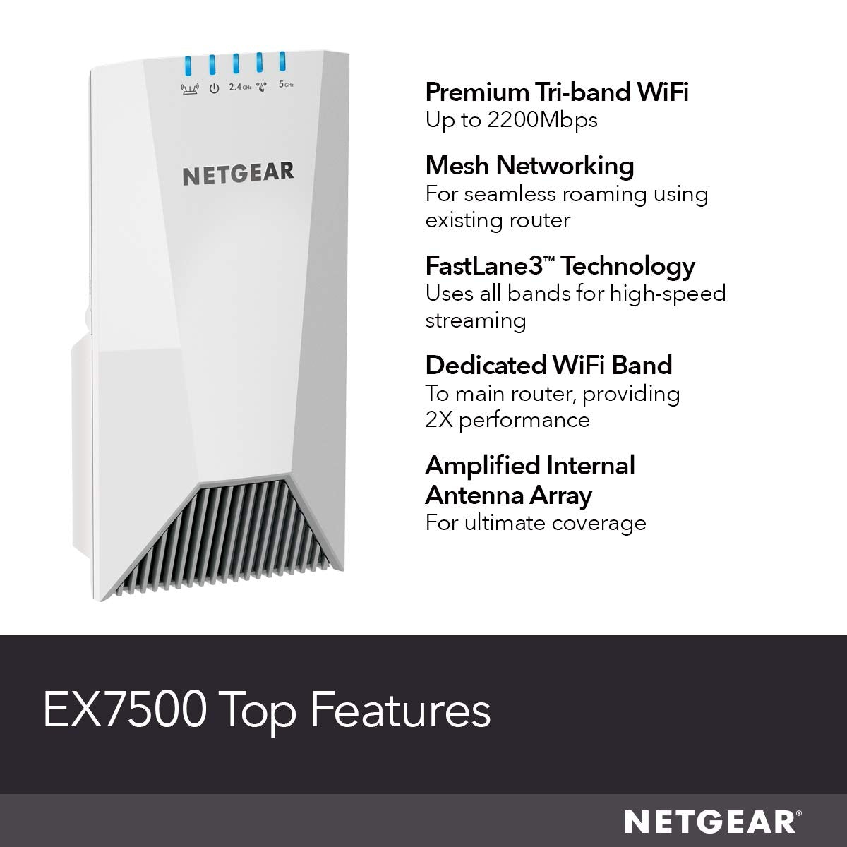 Netgear Wifi Mesh Range Extender Ex7500 - Coverage Up To 2300 Sq.Ft. And 45 Devices With Ac2200 Tri-Band Wireless Signal Booster
