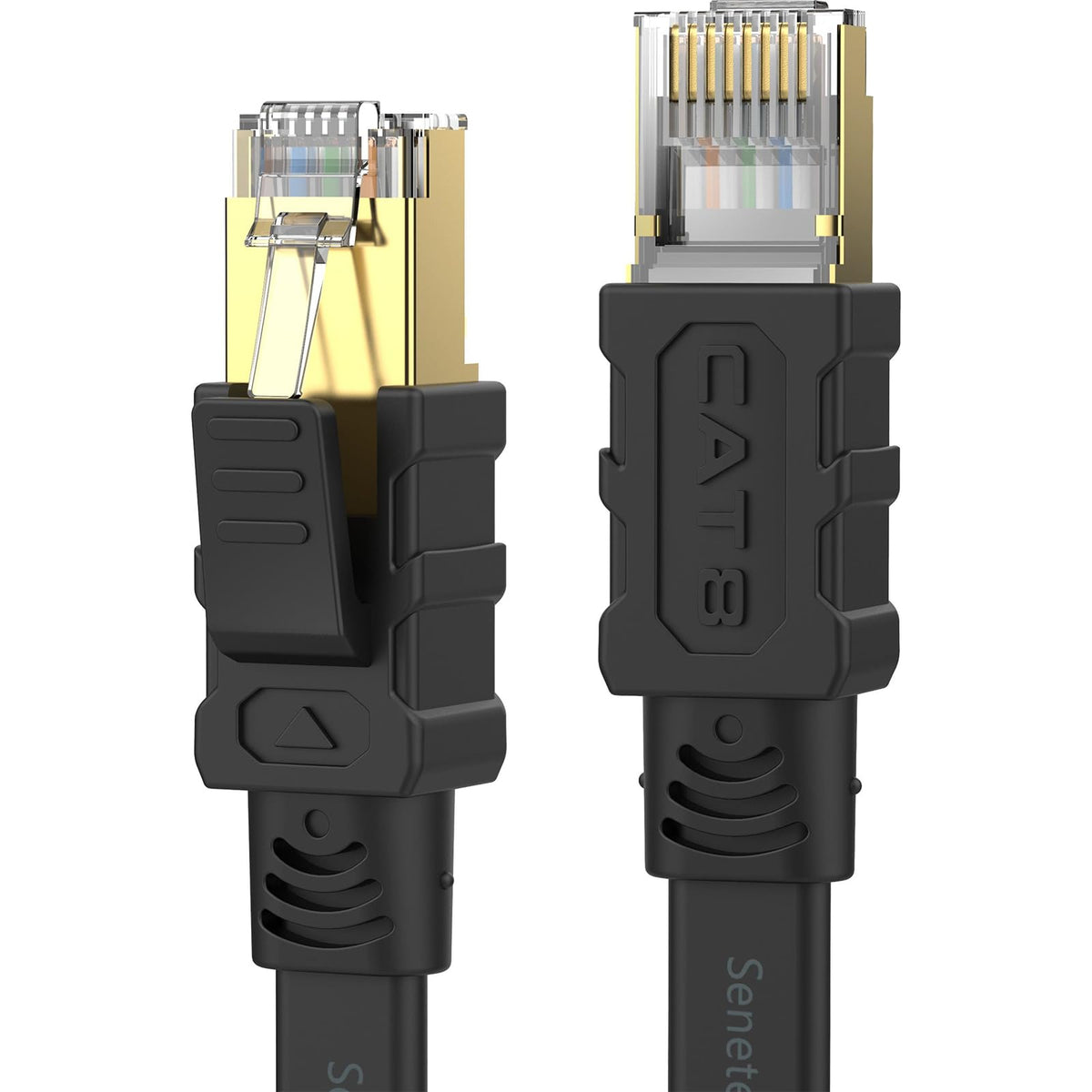 Senetem Cat 8 Ethernet Cable 100Ft, High Speed 40Gbps 2000Mhz Flat Internet Network Patch Cord, Rj45 Shielded Outdoor&Indoor Lan