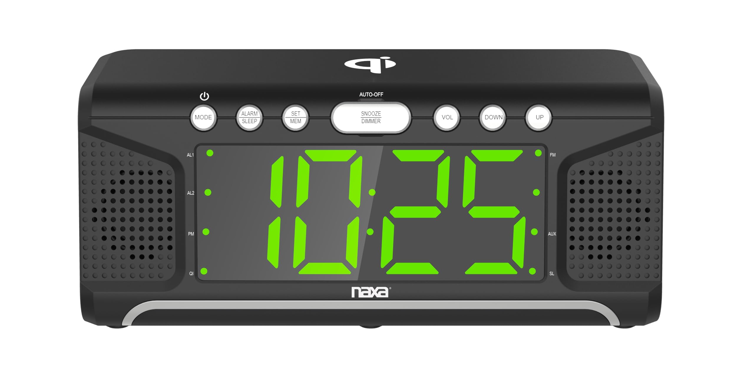 Naxa Electronics NRC-190 Dual Alarm Clock with Qi Wireless Charging Function for Smartphones/iPod/iPhone/Tablets, LED Display, B