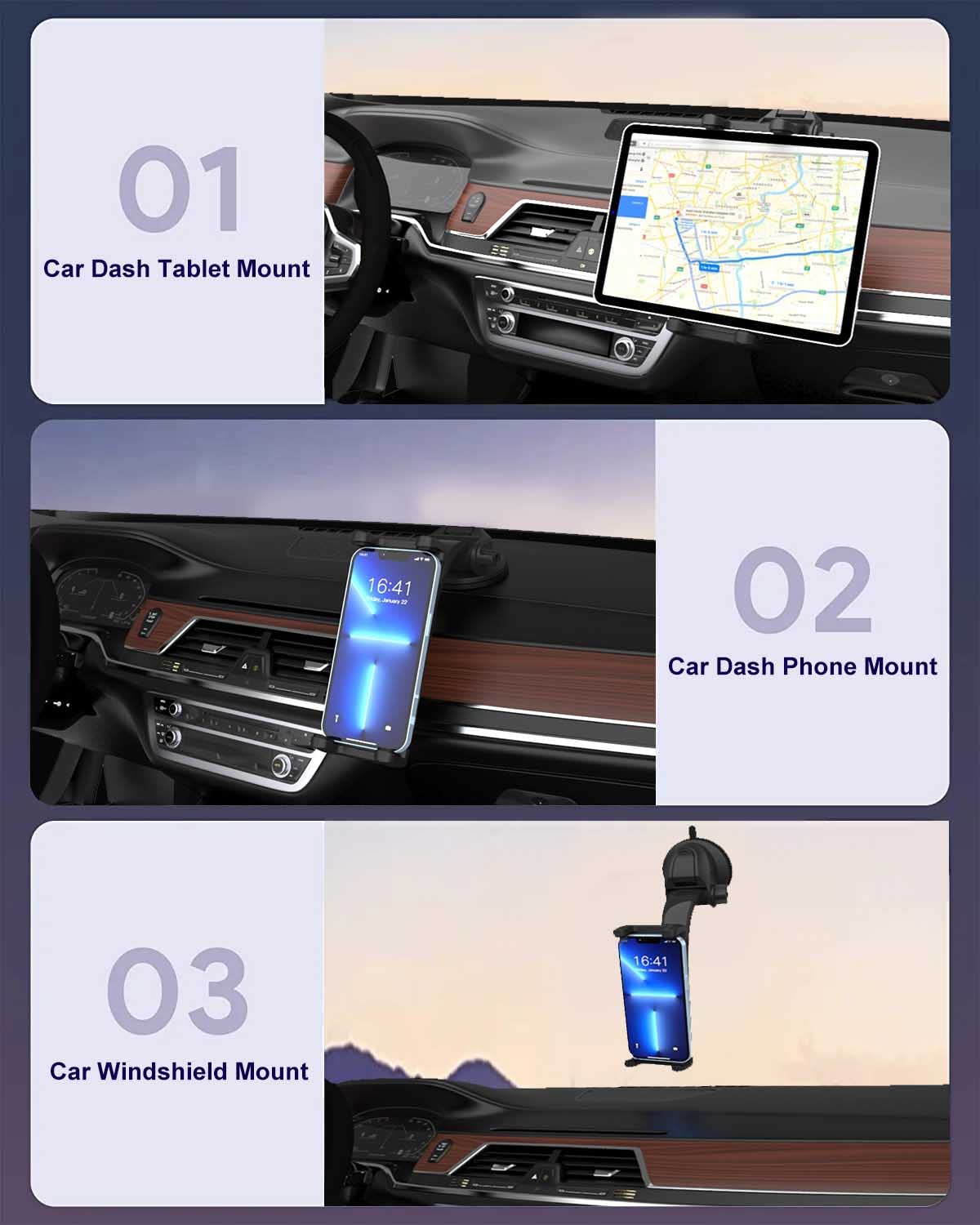 Cuxwill Tablet Mount Car Dashboard Holder For 4 13'' Ipad Phone, Truck Dash Holder With Strong Suction Cup For For Ipad Pro 12.9