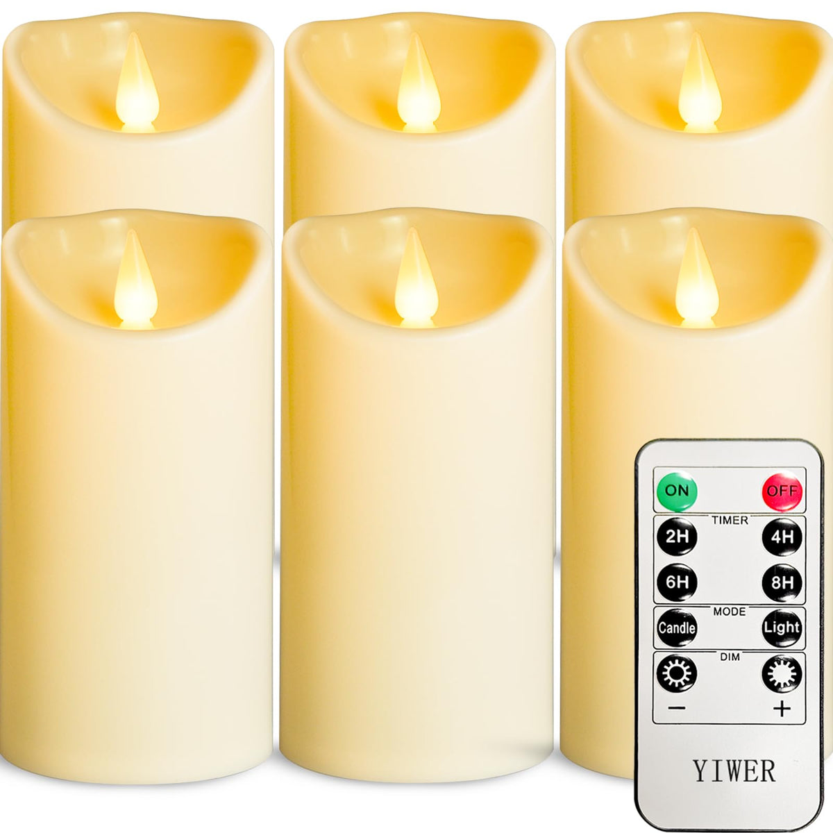 Yiwer Plastic Battery Operated Candles,Pack Of 6 Flameless Led Candle With 10 Key Remote And Timer Electric Fake Flickering Ligh