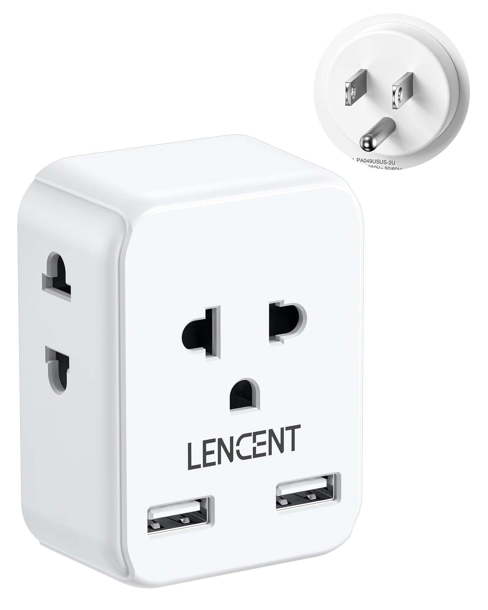 Lencent Eu To Us Plug Adapter, European To Usa Outlet Adaptor With 2 Usb, Europe To American Outlet, 3 Sided Outlet Extender, Wa