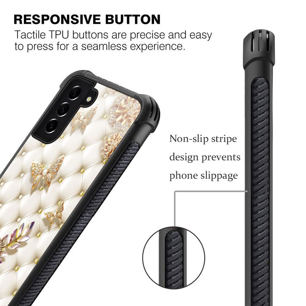 ZHEGAILIAN Samsung Galaxy S21 FE 5G Diamond Butterfly Phone Case Anti-Scratch TPU Organic Glass