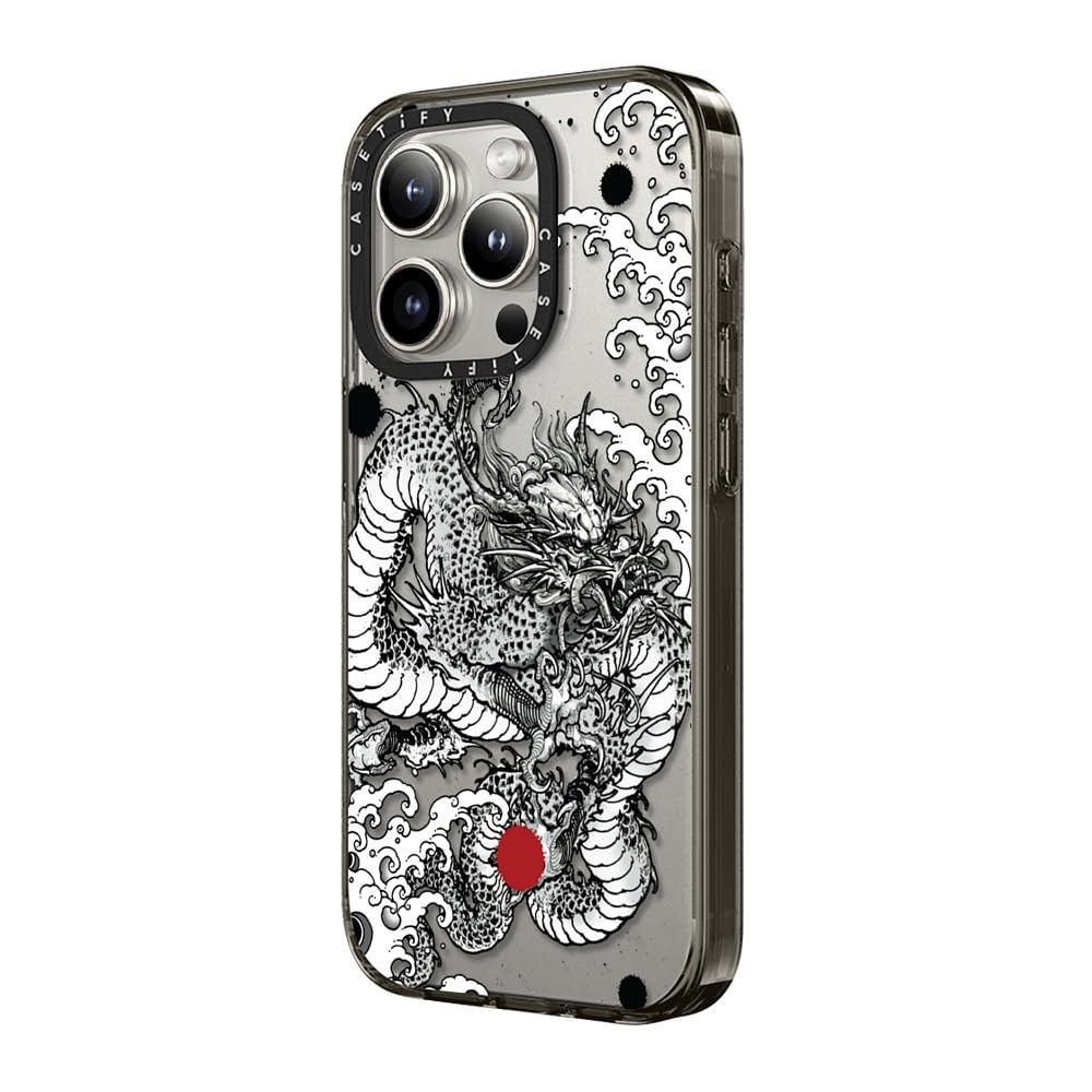 Casetify Compact Case For Iphone 15 Pro Max [2X Military Grade Drop Tested / 4Ft Drop Protection]   Power Dragon   Clear Black