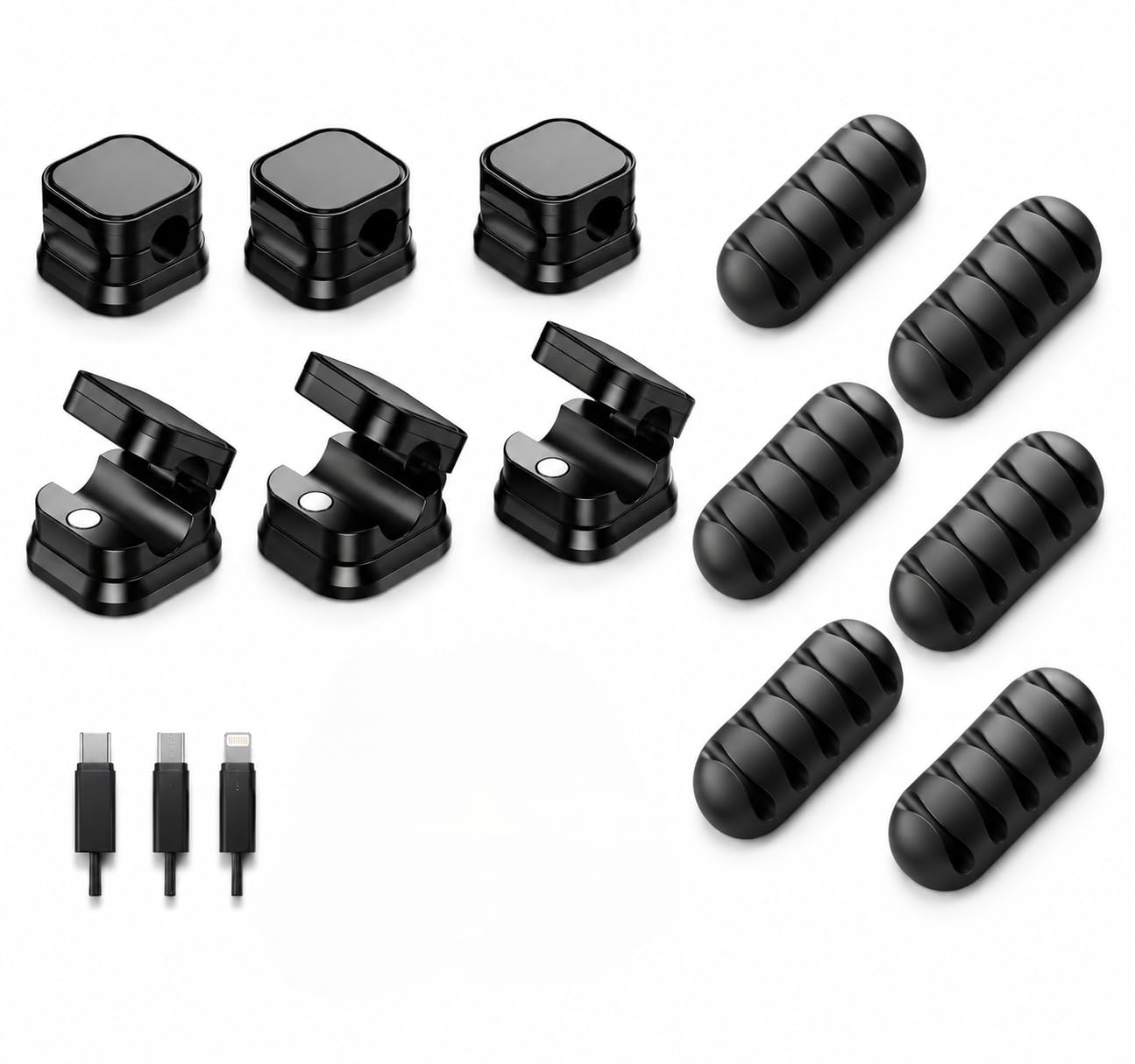Wire Holder & Cable Protector Set | 6 Cable Clips + 6 Cable Sleeves | Adhesive Cord Organizer For Desktop, Gaming Setup, Office,