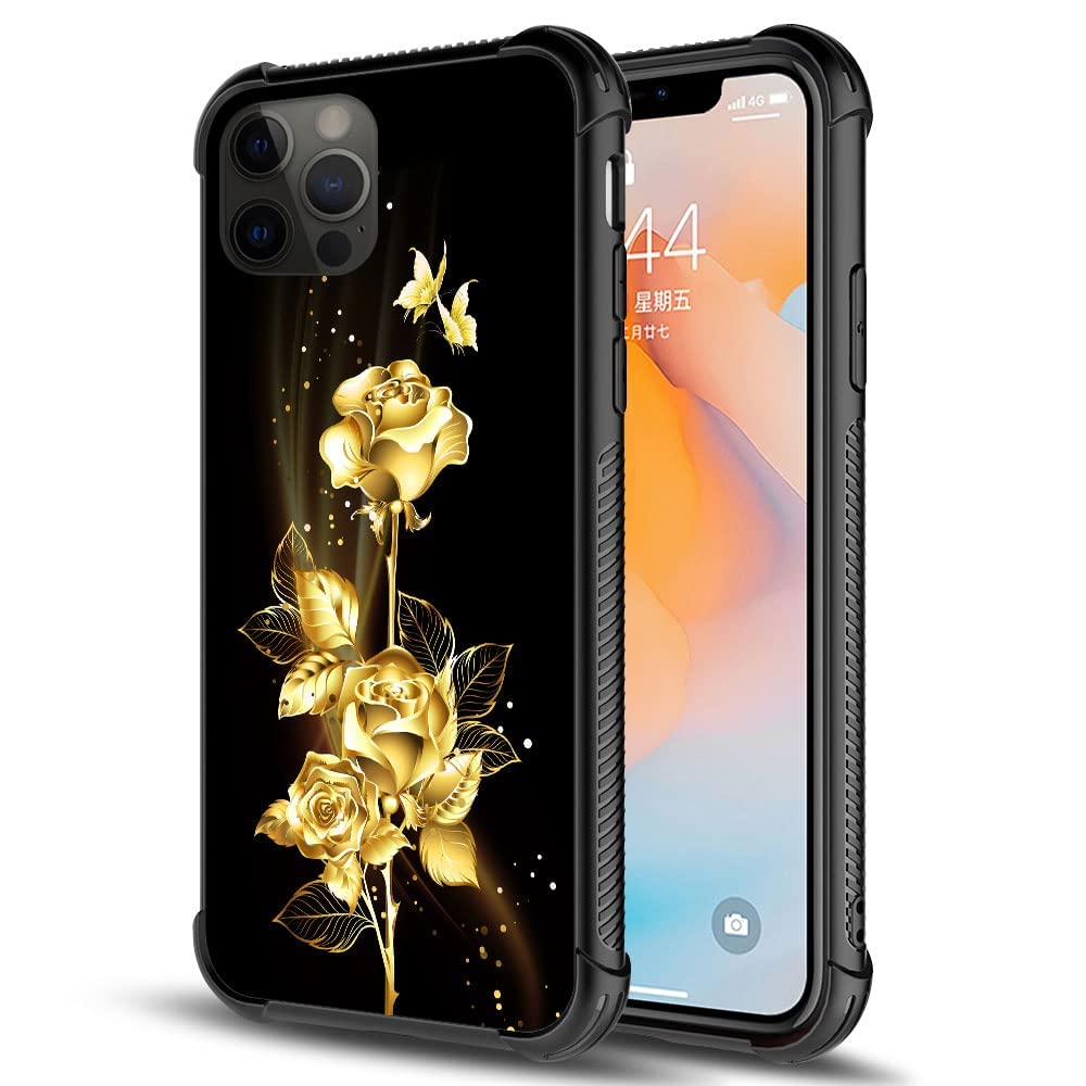 Daizag Compatible With Case For Iphone 13 Pro Max, Gold Flower Rose Butterfly Iphone 13 Pro Max Cases For Man Woman, All Round P
