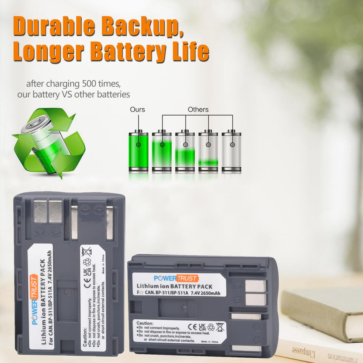 Powertrust 2 Pack Bp 511 Bp511A Battery And Lcd Usb Dual Charger For Canon Eos 40D 300D 5D 20D 30D 50D