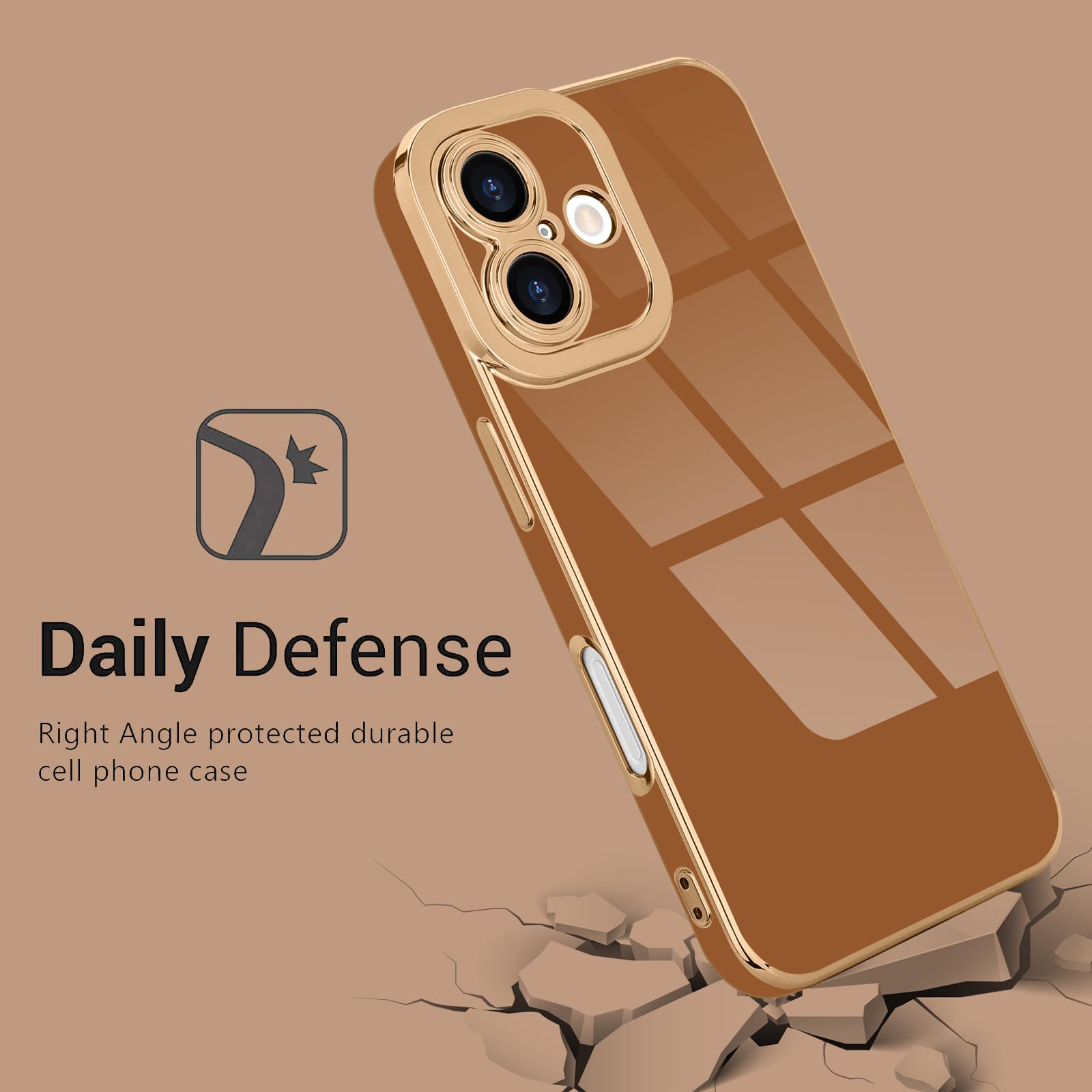 Lafunda Designed For Iphone 16 Case Cute, Luxury Plating Case For Women Girls Elegant Gold Edge Soft Tpu Bumper Cover With Camer