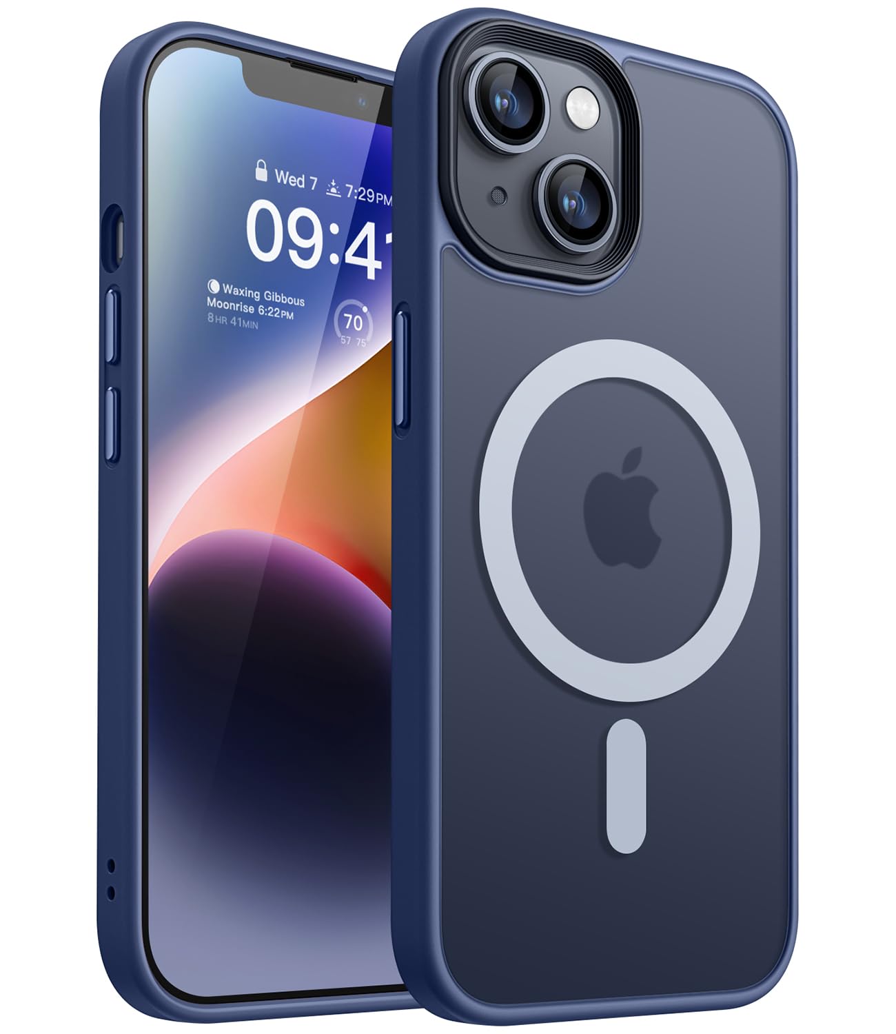 Canshn For Iphone 14 Case/Iphone 13 Case, Compatible With Magsafe, Translucent Matte Back Slim Shockproof Phone Cover, Deep Blue