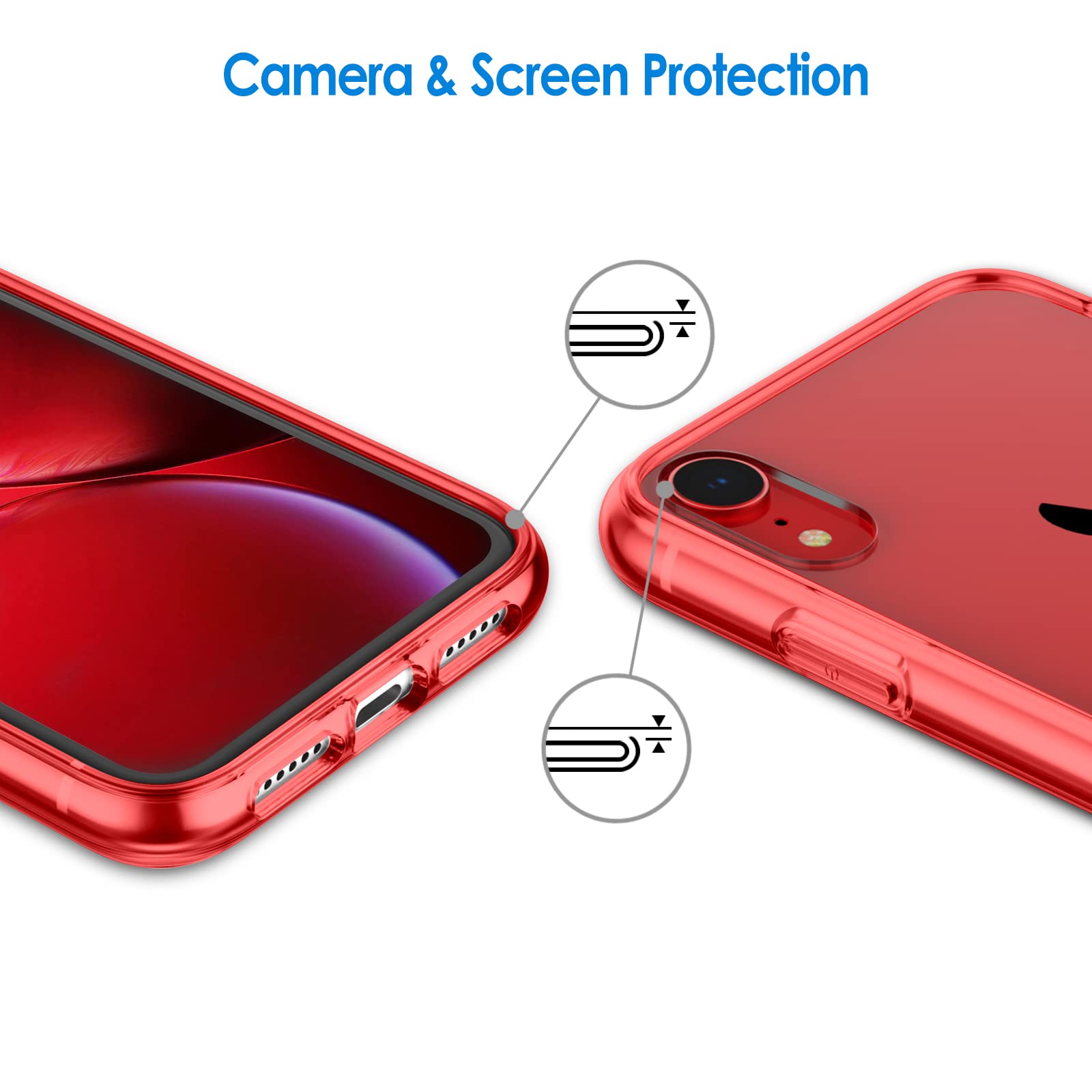 Jetech Case For Iphone Xr 6.1 Inch, Non Yellowing Shockproof Phone Bumper Cover, Anti Scratch Clear Back (Red)
