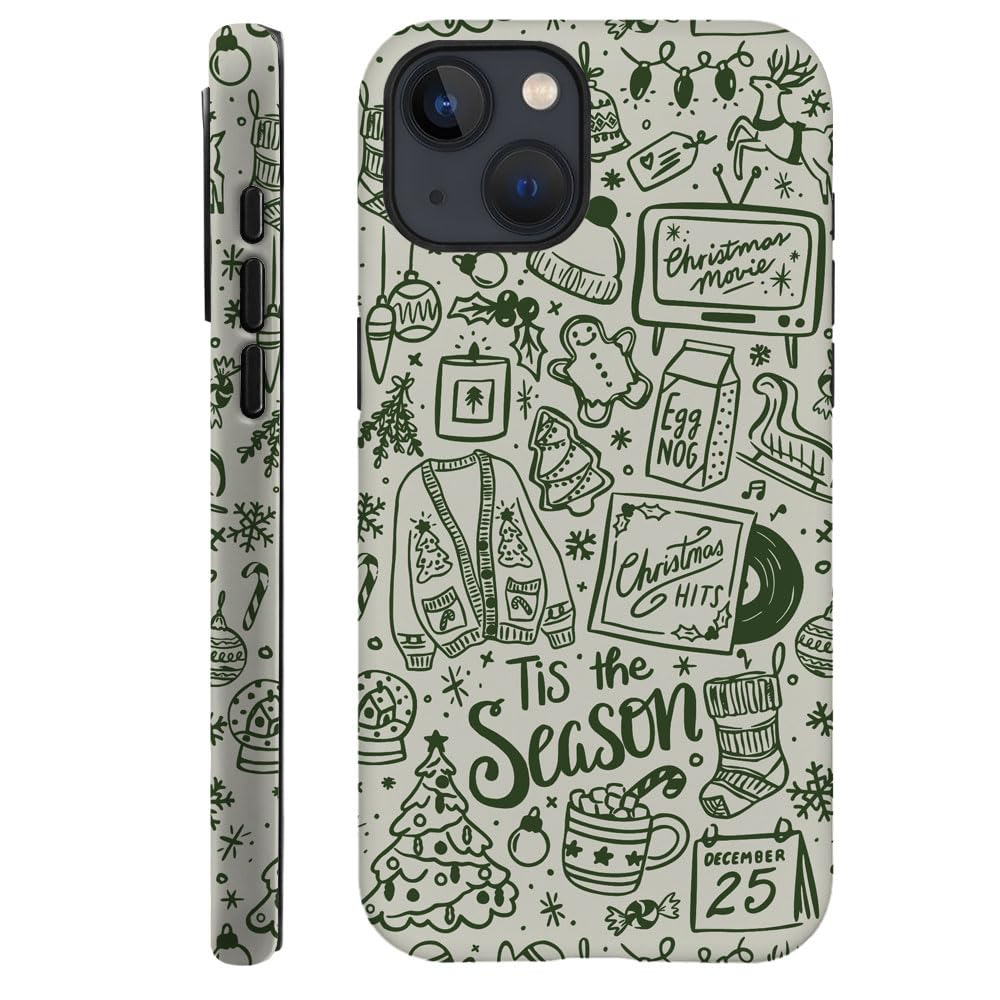 Case for iPhone 14 - [Drop Protection Phone Cover] - Hybrid Case for Girl Women - Christmas Green Holiday