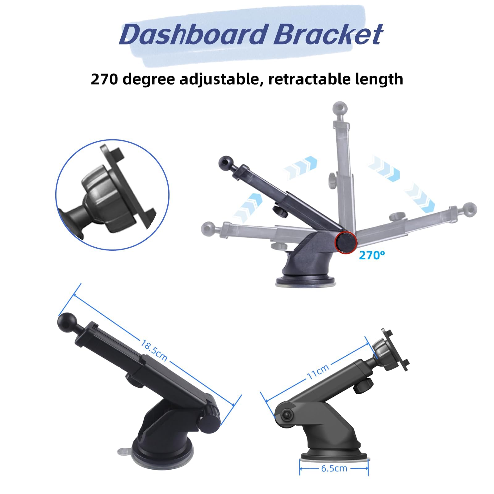 Epronic Flexible Dashboard Suction Cup Bracket Mount For Carplay Screen Monitor, Compatible With Most 7Inch 9Inch 9.3 Inch 10.26