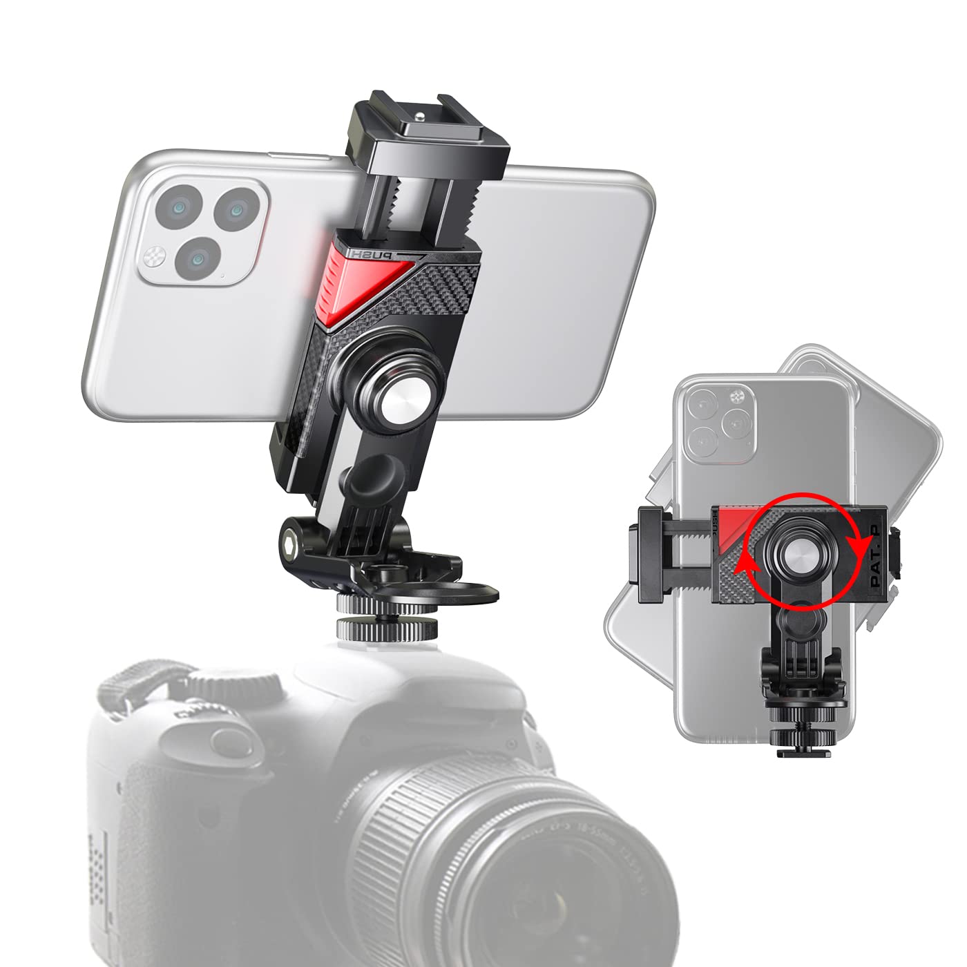 Zeetain Camera Hot Shoe Phone Holder, Phone Tripod Mount Adapter With Cold Shoe For Microphone Led Light Iphone Dslr Camera Phot