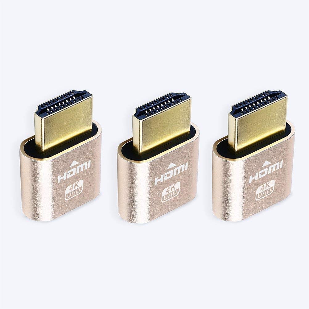 Dtech Hdmi Dummy Plug 4K Display Emulator Compatible With Windows Mac Osx Linux (Fit Headless, 3 Pack)