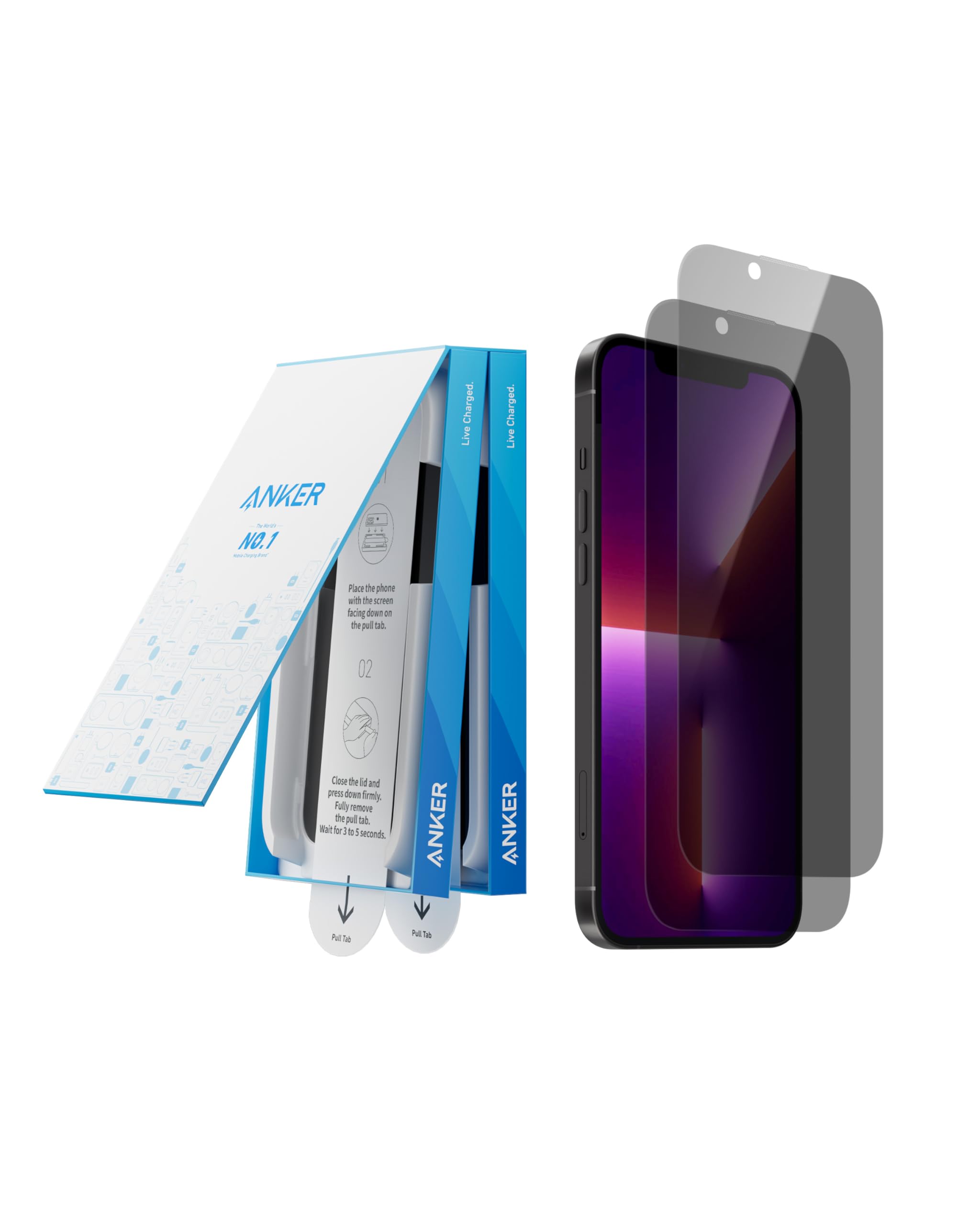 Anker 2 Pack for iPhone 13 Pro Max/14 Plus Privacy Screen Protector, Anti-Spy HD Tempered-Glass Privacy Screen Protector, Easy I