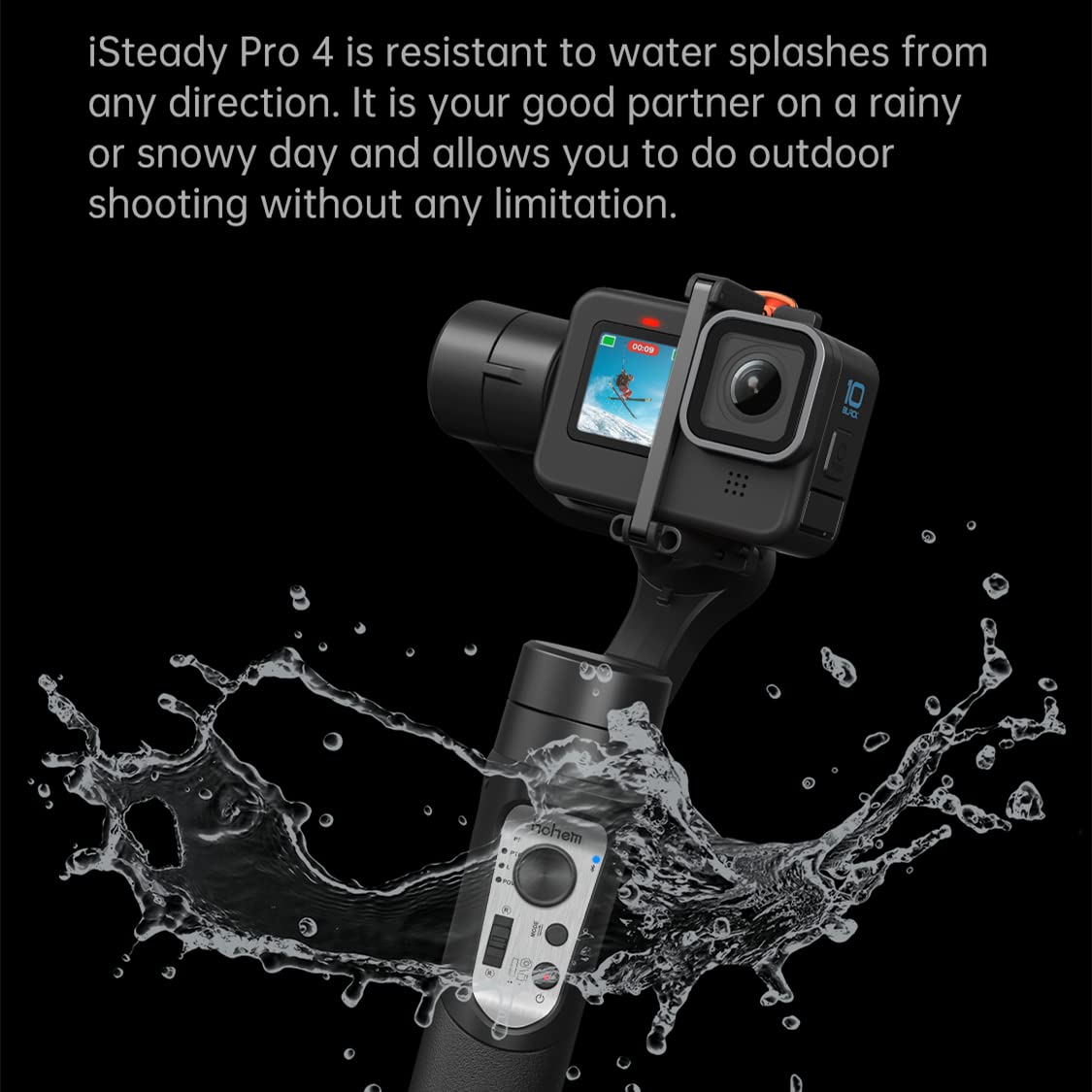 Hohem iSteady Pro 4 Black 3-Axis Splashproof Gimbal for GoPro Hero & DJI OSMO Action - 14Hrs Runtime, Quick Mounting