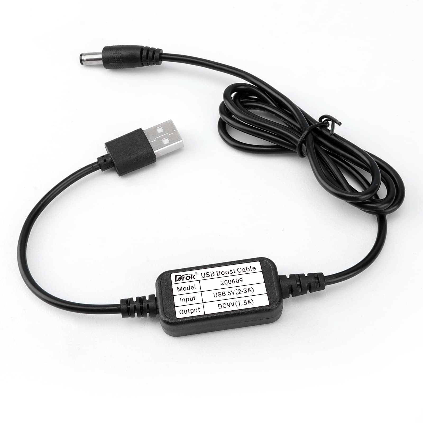 Drok Usb To 9V, 5V To 9V Usb Boost Converter, Usb Cable Dc 5V Step Up To 9V, 1.5A Power Regulator Line With 5.5Mm Port 1.2 Meter