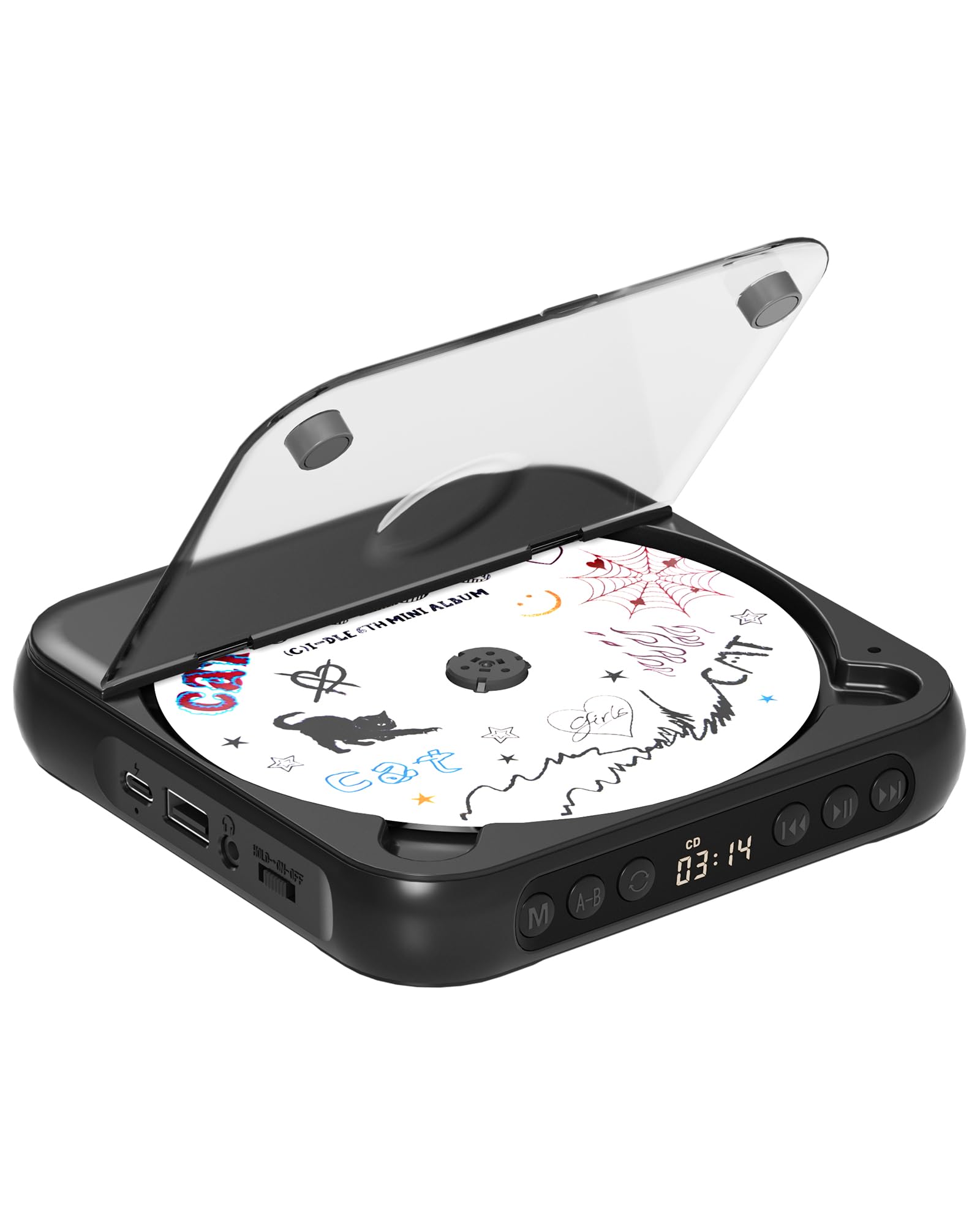 ENVYCLOUD CD Player Portable with Dual Stereo Speakers, Rechargeable Portable CD Player with Bluetooth for Home with Headphones,