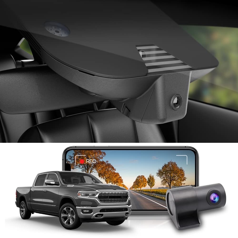 Fitcamx Front 4K+Rear 1080P Dash Cam Adapts For Dodge Ram 1500 (Model B) 2019 2024 Rebel Big Horn Laramie, Oem Look, Dual Hd Vid
