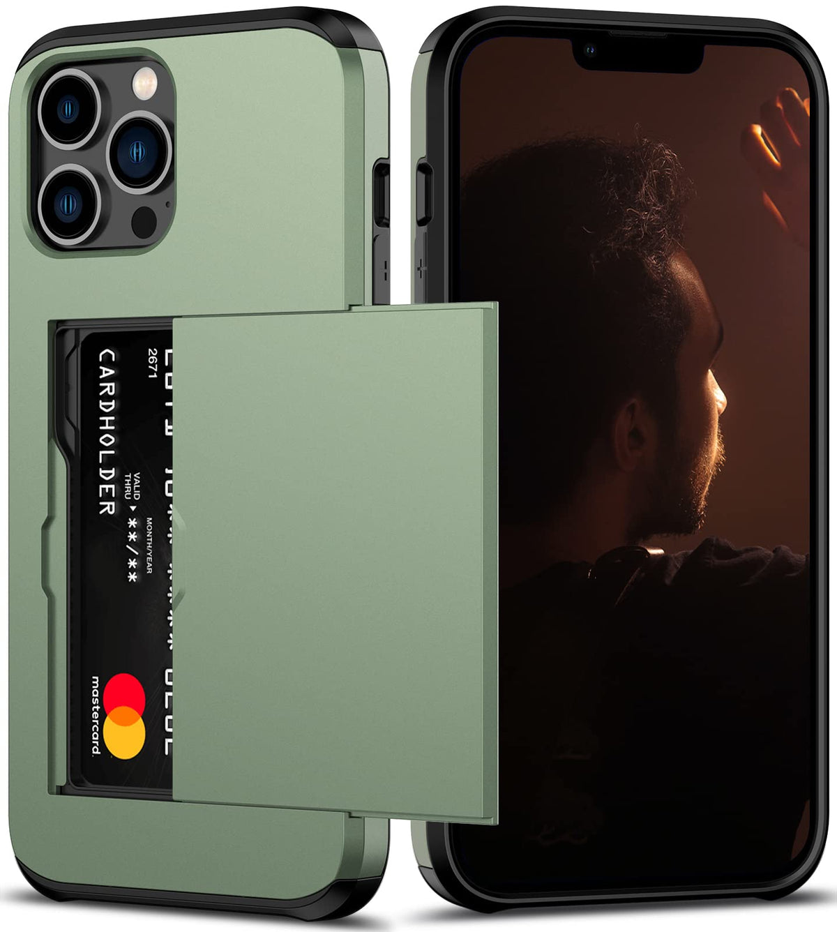 Nvollnoe For Iphone 13 Pro Max Case With Card Holder Heavy Duty Protective Dual Layer Shockproof Hidden Card Slot Slim Wallet Ca
