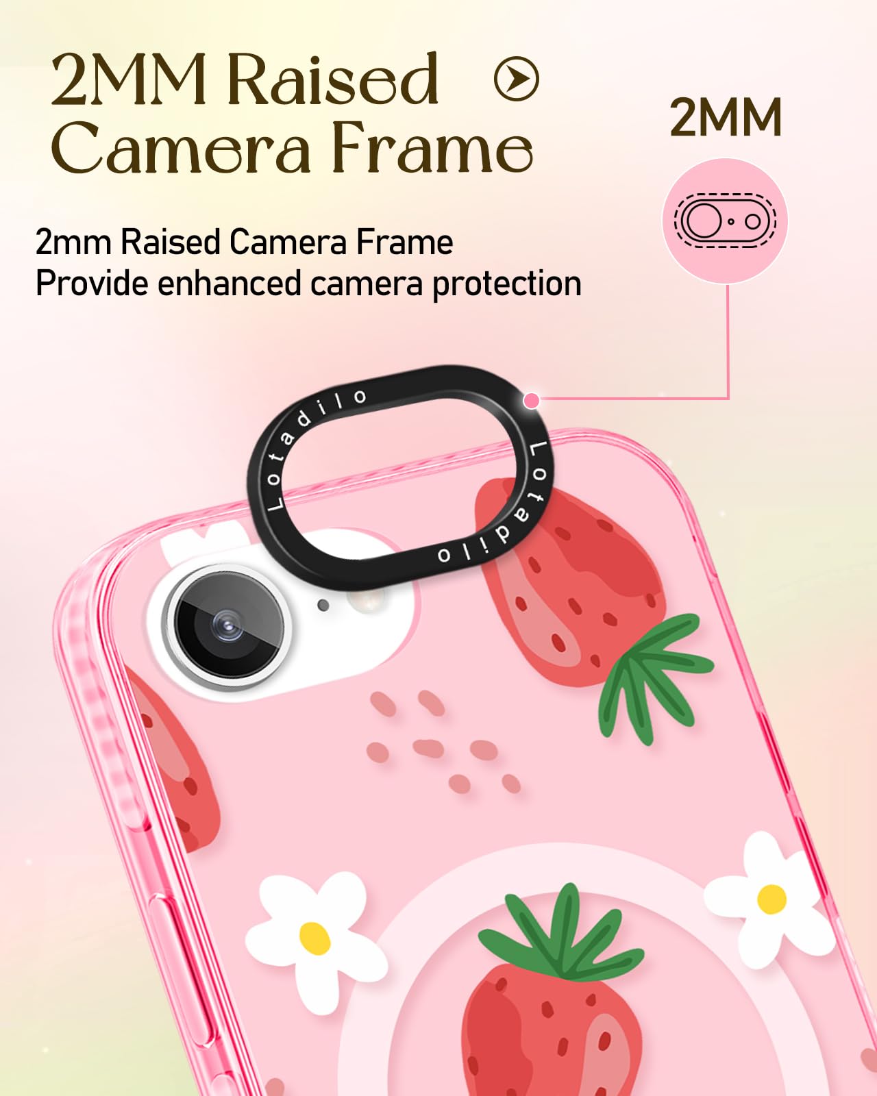 Lotadilo Cute Case For Iphone 16E For Women Girls - Funny Strawberry Flower Design Compatible With Magsafe Magnetic Ring Holder