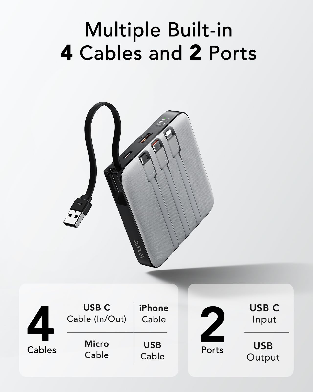 Vrurc 20000Mah Portable Phone Charger With 4 Built-In Cables, Power Bank Fast Charging 22.5W Usb C Battery Pack, For Iphone 16 1