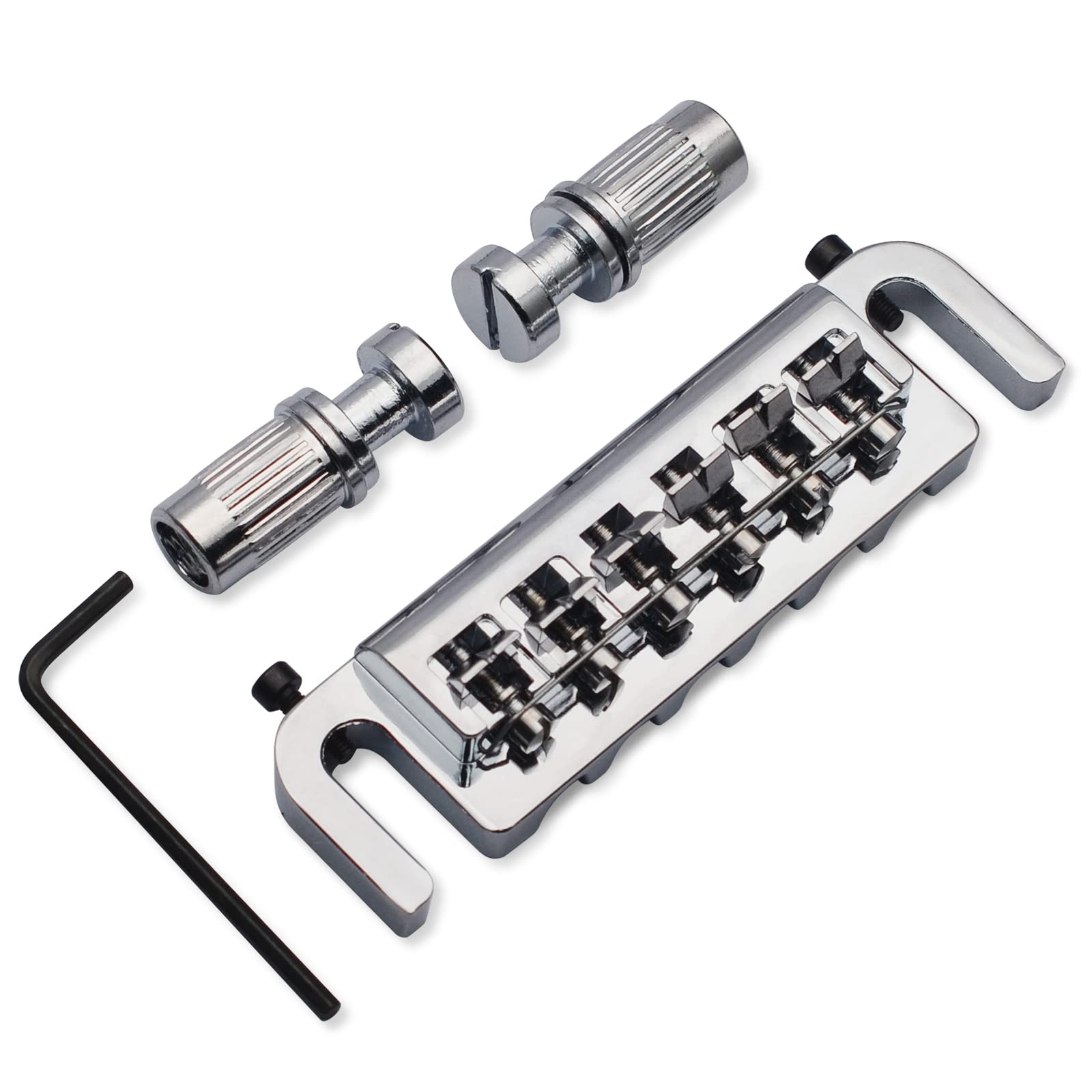 Saphue Wraparound Bridge Tailpiece Intonatable Combo Bridge Tailpiece For Solid Body Electric Guitar (Chrome)