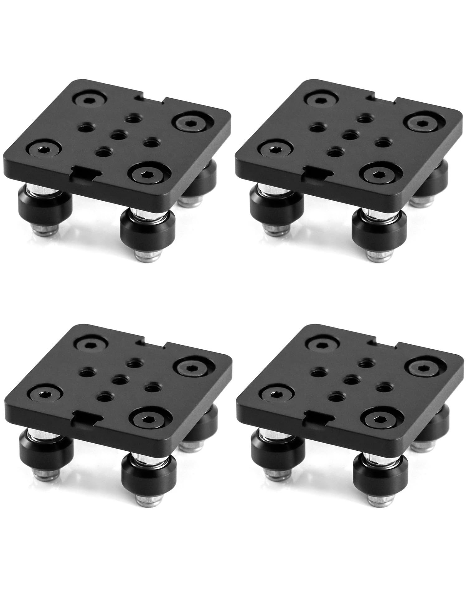 Qwork Small V Wheel Plate, 4 Pack Gantry Rod Plate With Wheel, For 2020 Aluminum Profile, Cnc And 3D Printer Parts Black Wheel