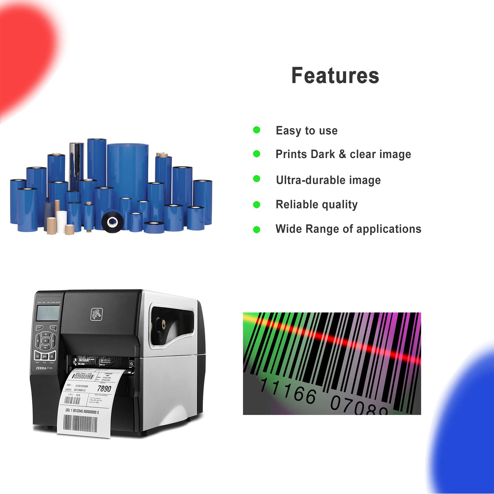 4.33'' X 1476' Premium Resin Enhanced Wax Ribbon, 110Mm X 450M Black Thermal Transfer Ribbon, Barcode Thermal Label Printer Ribb