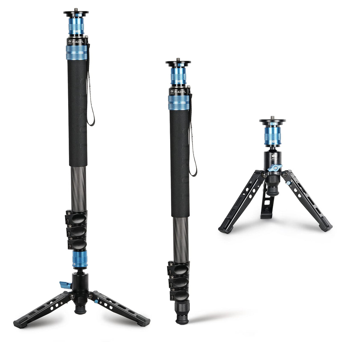 Sirui P 424Fl Monopod For Cameras, 75' Carbon Fiber Monopod With Feet, Portable Lightweight Monopod, Max Load 26Lbs/12Kg, 4 Sections, 360� Panorama, Modular 3 In 1, Quick Release Plate