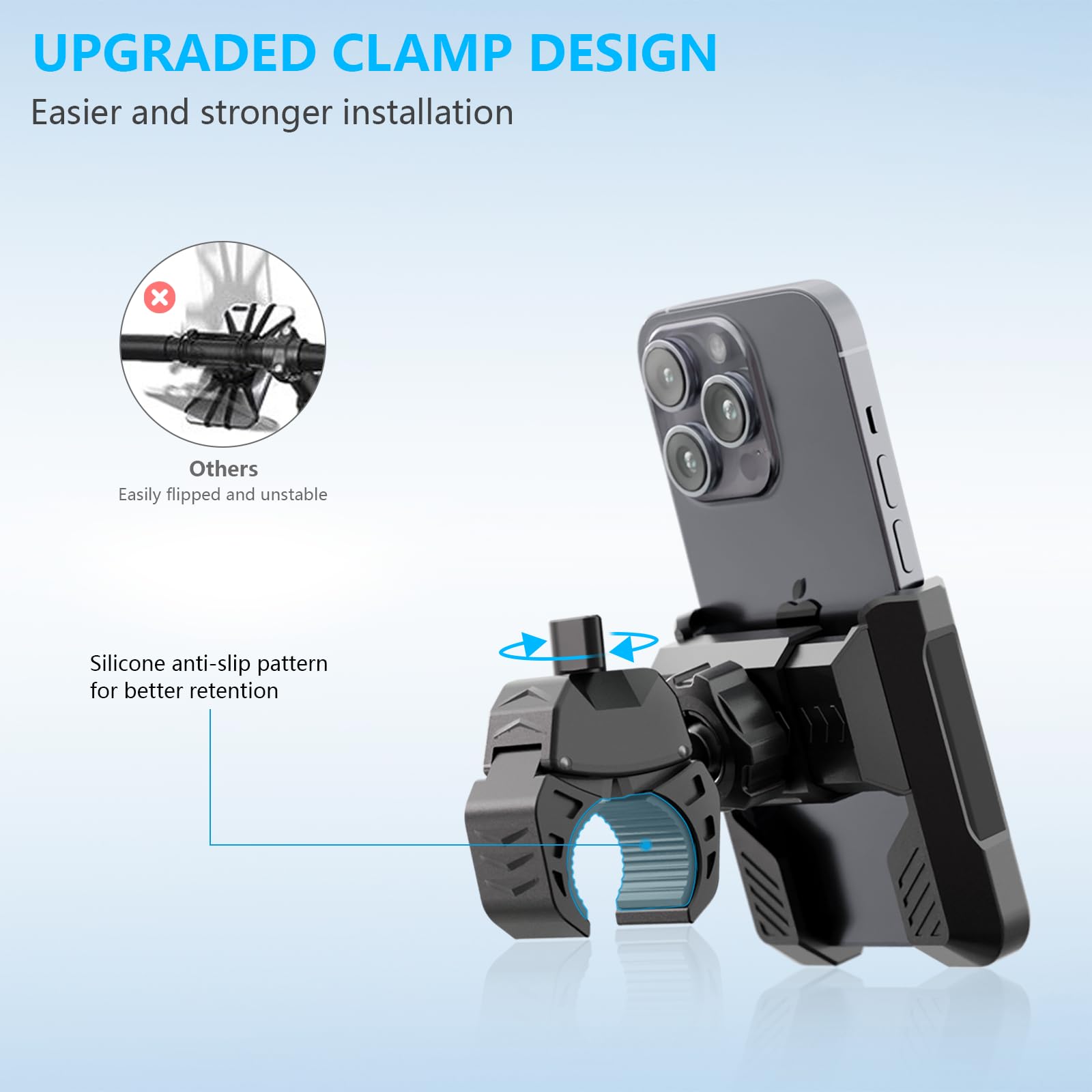 Eowihor Motorcycle Phone Mount Holder, Bike Phone Holder, 360 Rotation Bicycle Scooter Phone Clip, Universal Phone Mount For 4.5