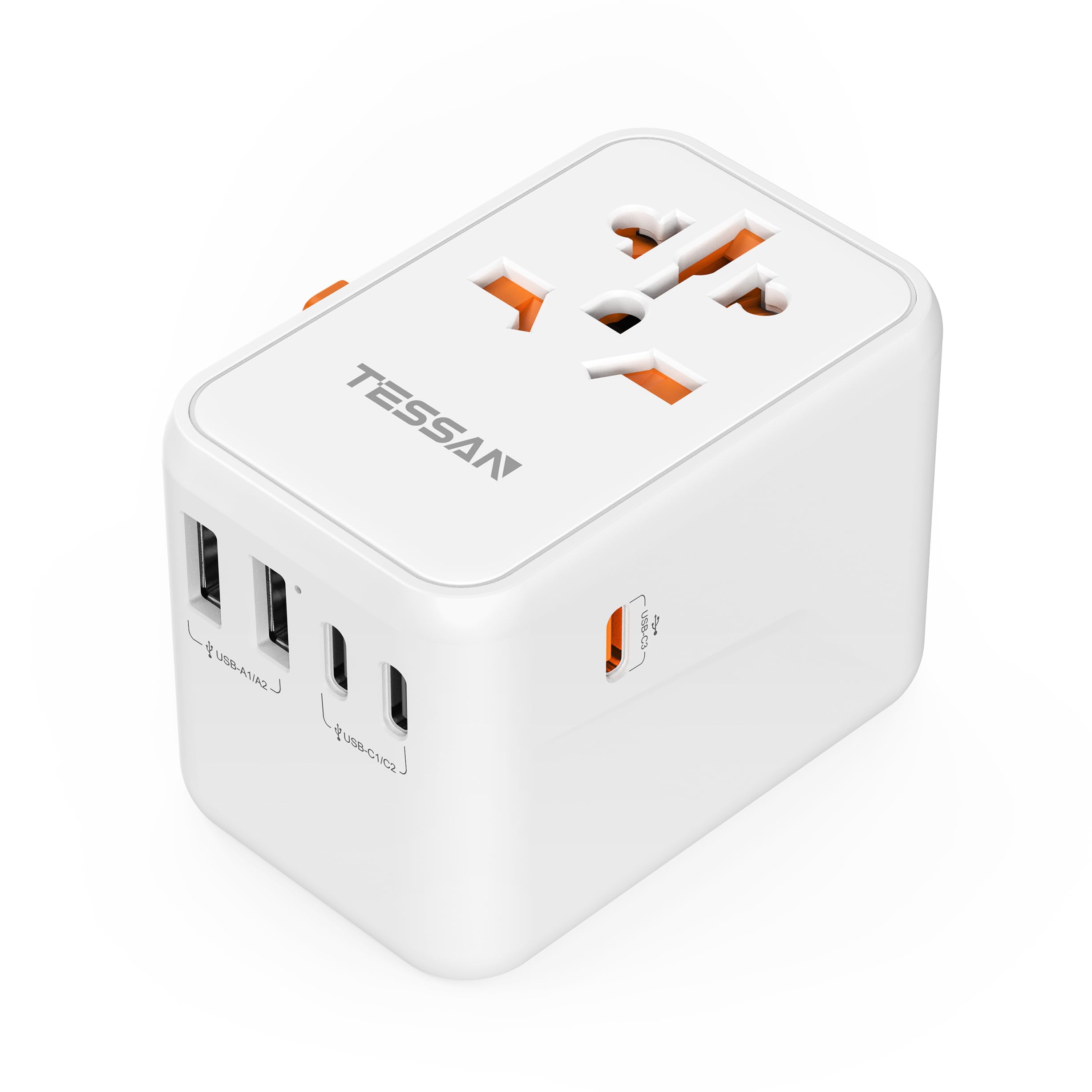 Tessan Universal Travel Adapter Worldwide, Gan 65W International Plug Adaptor With 3 Usb C 2 Usb A Ports, World Power Adapter Fo
