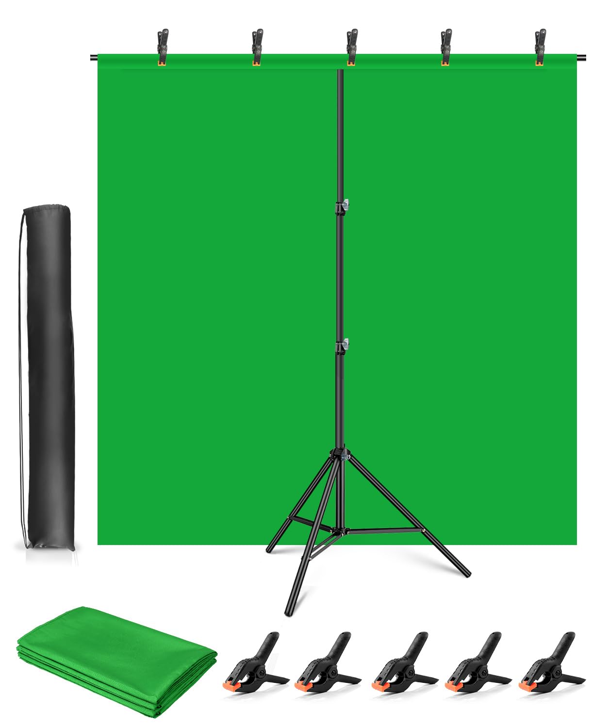 Green Screen Stand Kit, Hemmotop 5X6.5 Ft Green Screen Backdrop With Stand For Streaming,Gaming,Zoom,Portable Greenscreen Backgr