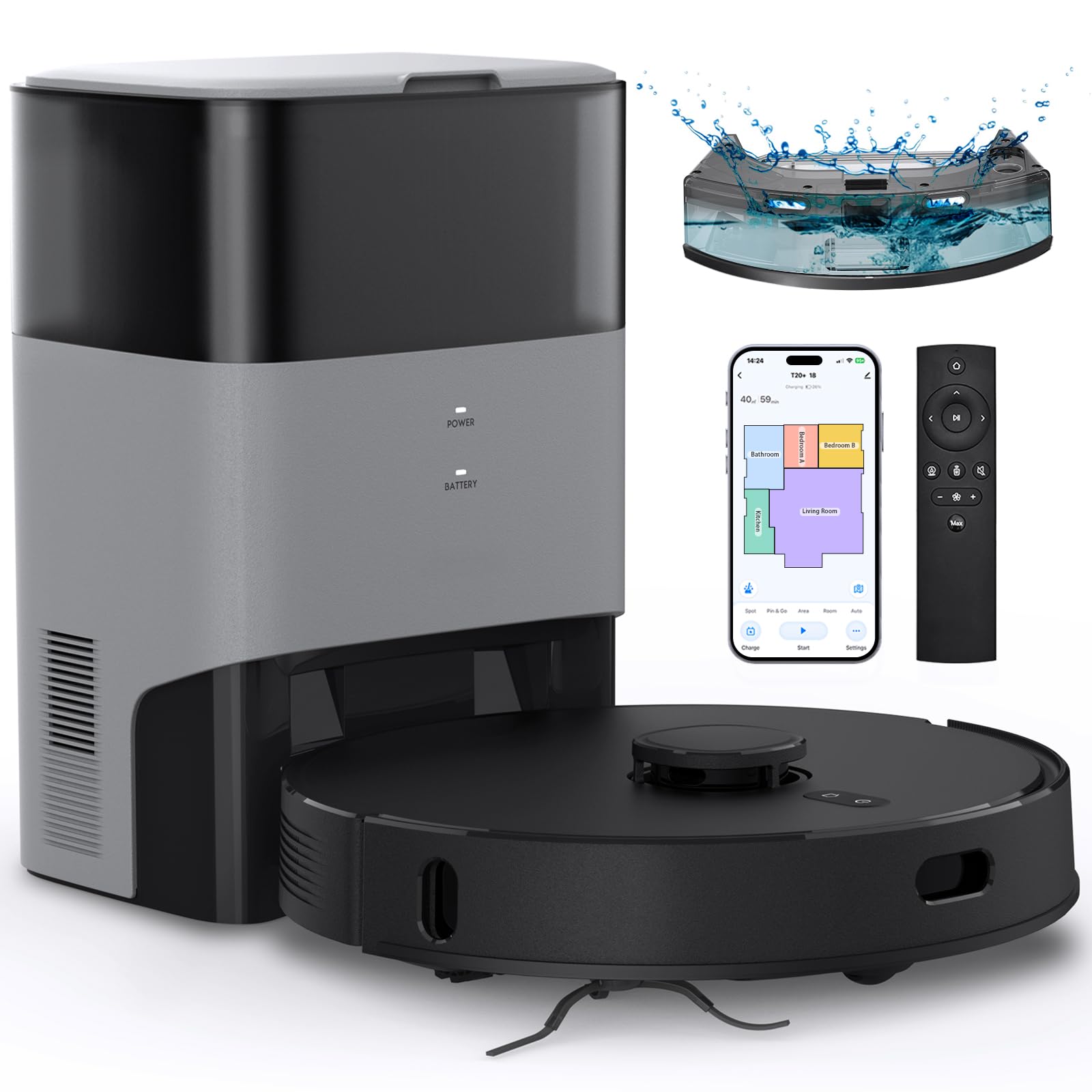 Robot Vacuum And Mop Combo, Self Emptying, 60 Day Capacity, Schedule, 180Mins Runtime, Home Mapping, Wi Fi/App/Alexa/Remote, Rob