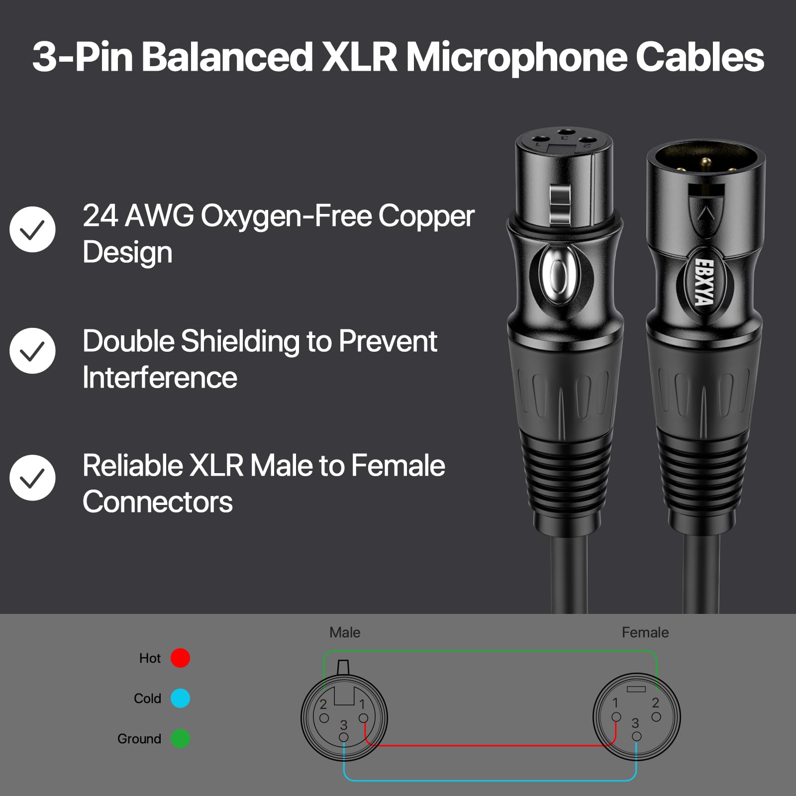 Ebxya Xlr Cables 3Ft   Xlr Male To Female Microphone Cable With 3 Pin Balanced Shielded Xlr Speaker Cable