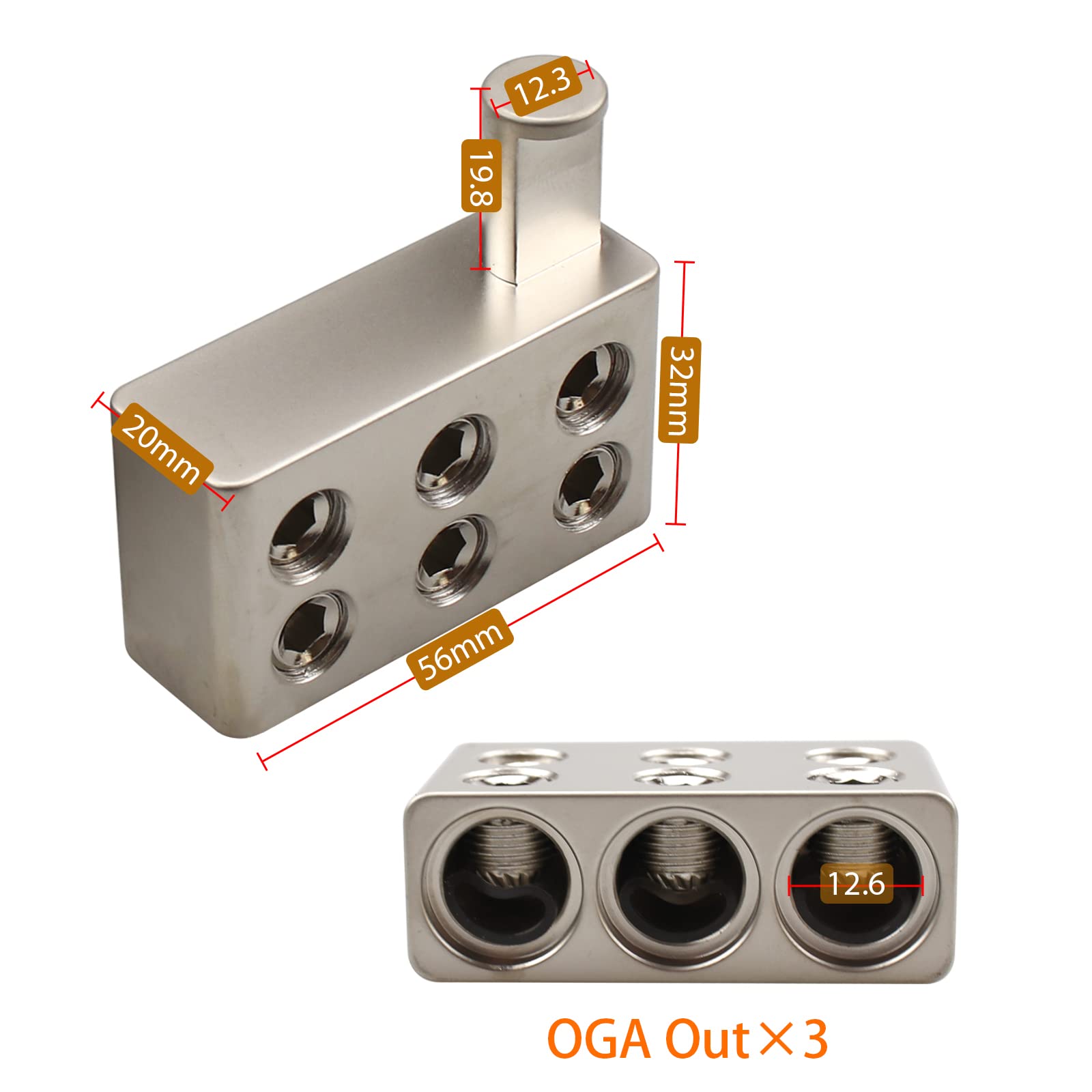 Zookoto 2 Pcs 3X0Ga Wire Ga Reducer, For Car Stereo Audio Awg Pin Power Ground Wire Reducer, 0 Gauge Wire To A 12.3Mm