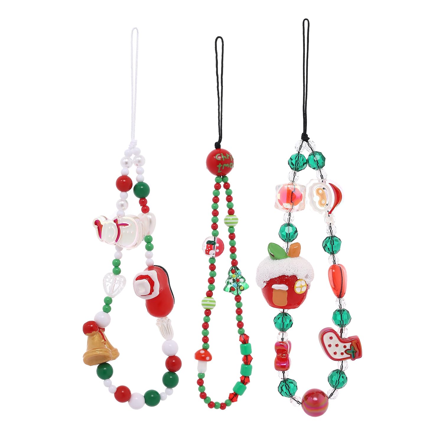 Taouzi 3 Pieces Christmas Charms For Phone Christmas Phone Lanyard Wrist Strap Fashion Cell Phone Chains Strap Keychain Lanyard