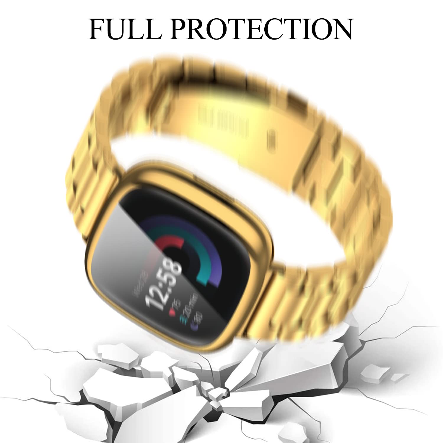 Zpjpplx For Fitbit Versa 4 Metal Watch Band With Soft Tpu Case,Compatible With Fitbit Sense 2 Stainless Steel Strap And Screen P