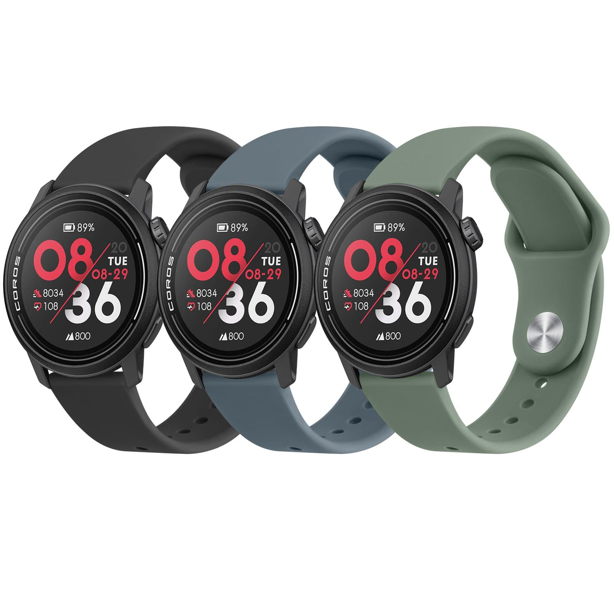 Meliya Bands For Coros Pace 3 / Apex Pro Smart Watch Bands, 22Mm Soft Silicone Sport Strap Replacement Band (Black+Bluegray+Cact
