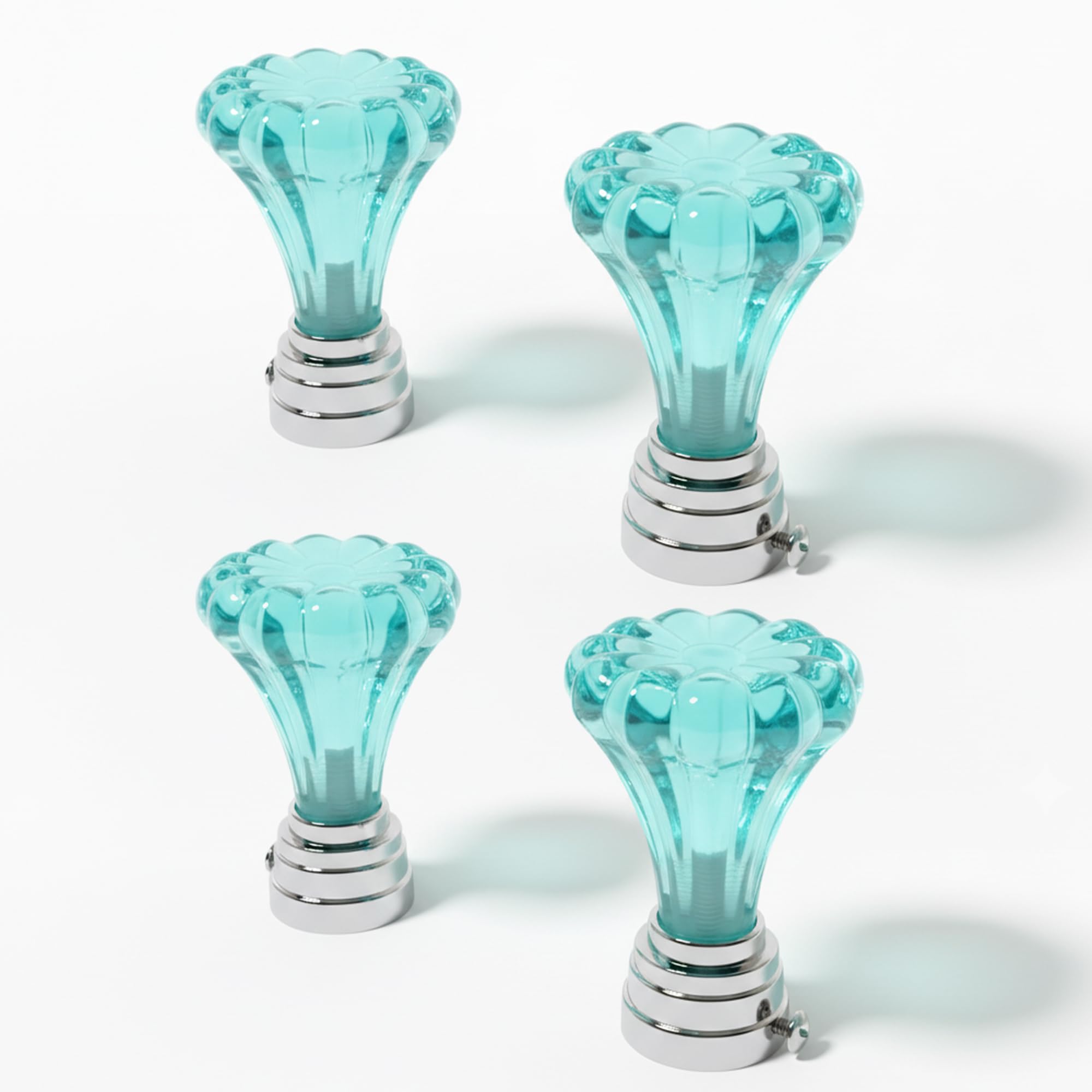Atlantic Curtain Rod Finials Set Of 4  Flower Style Decorative Textured Resin Finials For Standard Drapery Rods, Aqua Blue