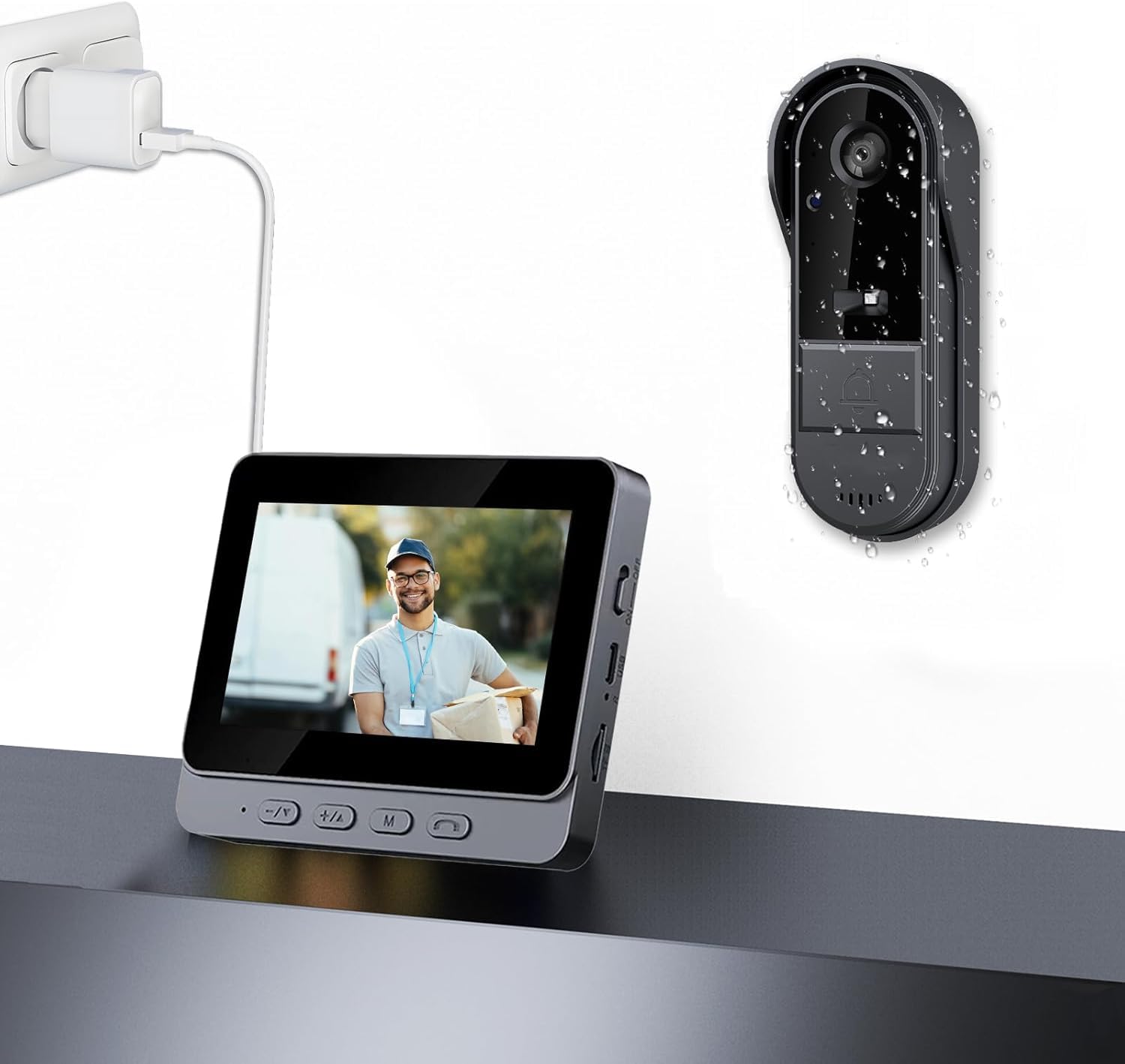 Winnes Doorbell Camera Wireless No Subscription Video Doorbell with Camera 1080P with Screen,Two-Way Audio,170 Angle,Night Visio